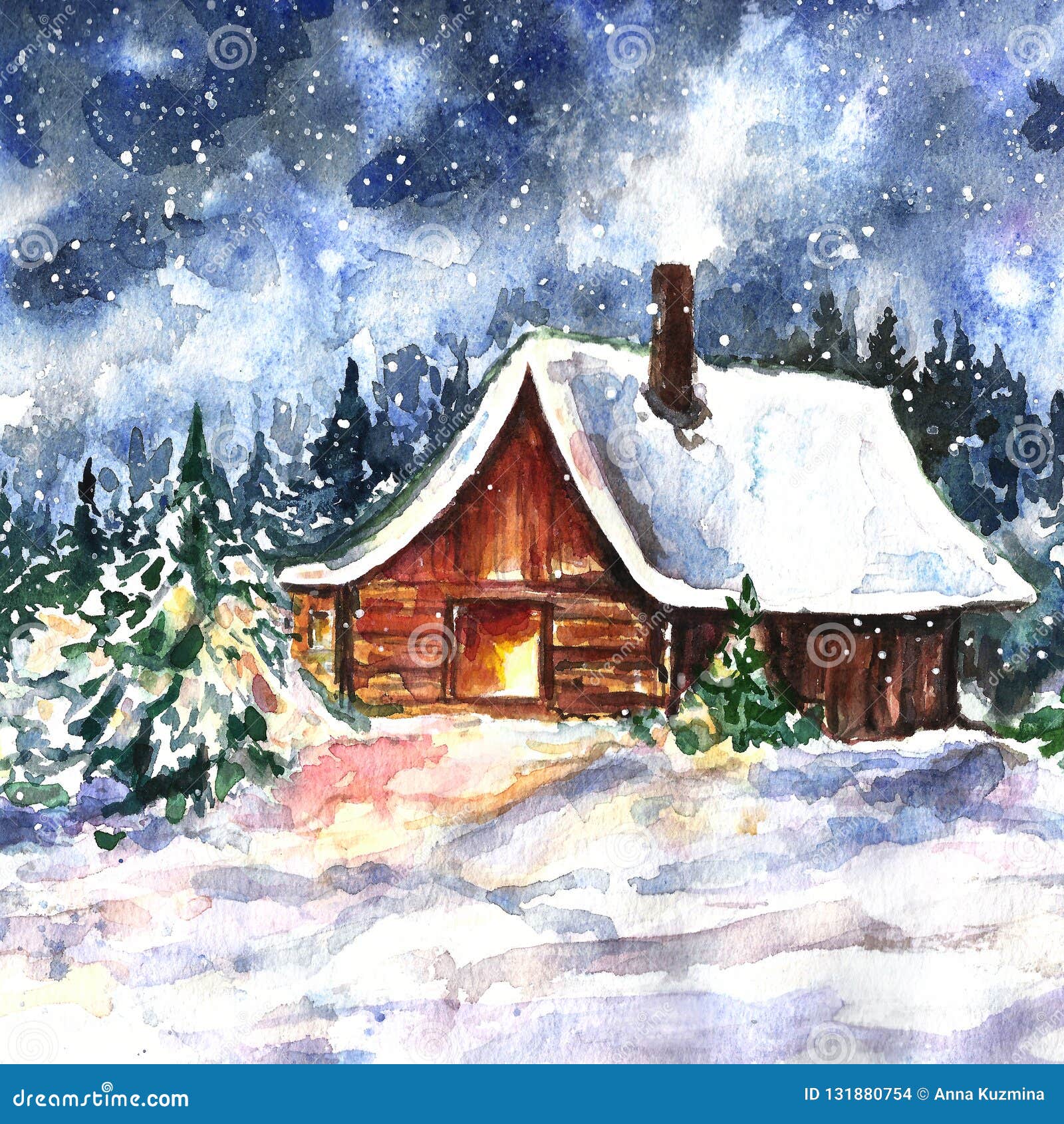 Рисунок зимний домик