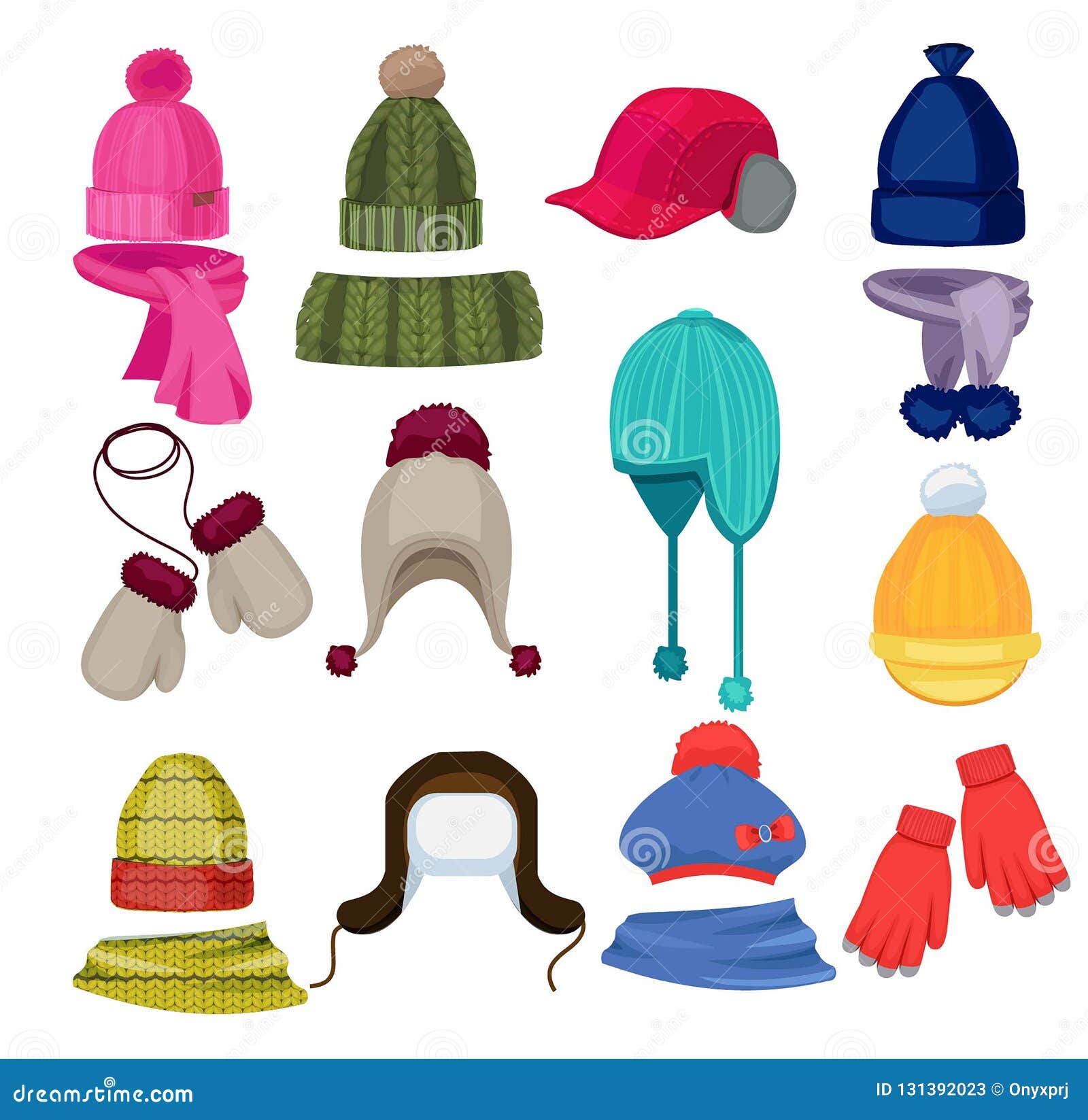 winter hat cartoon. headwear cap scarf and other fashion accessories clothes in flat style  s