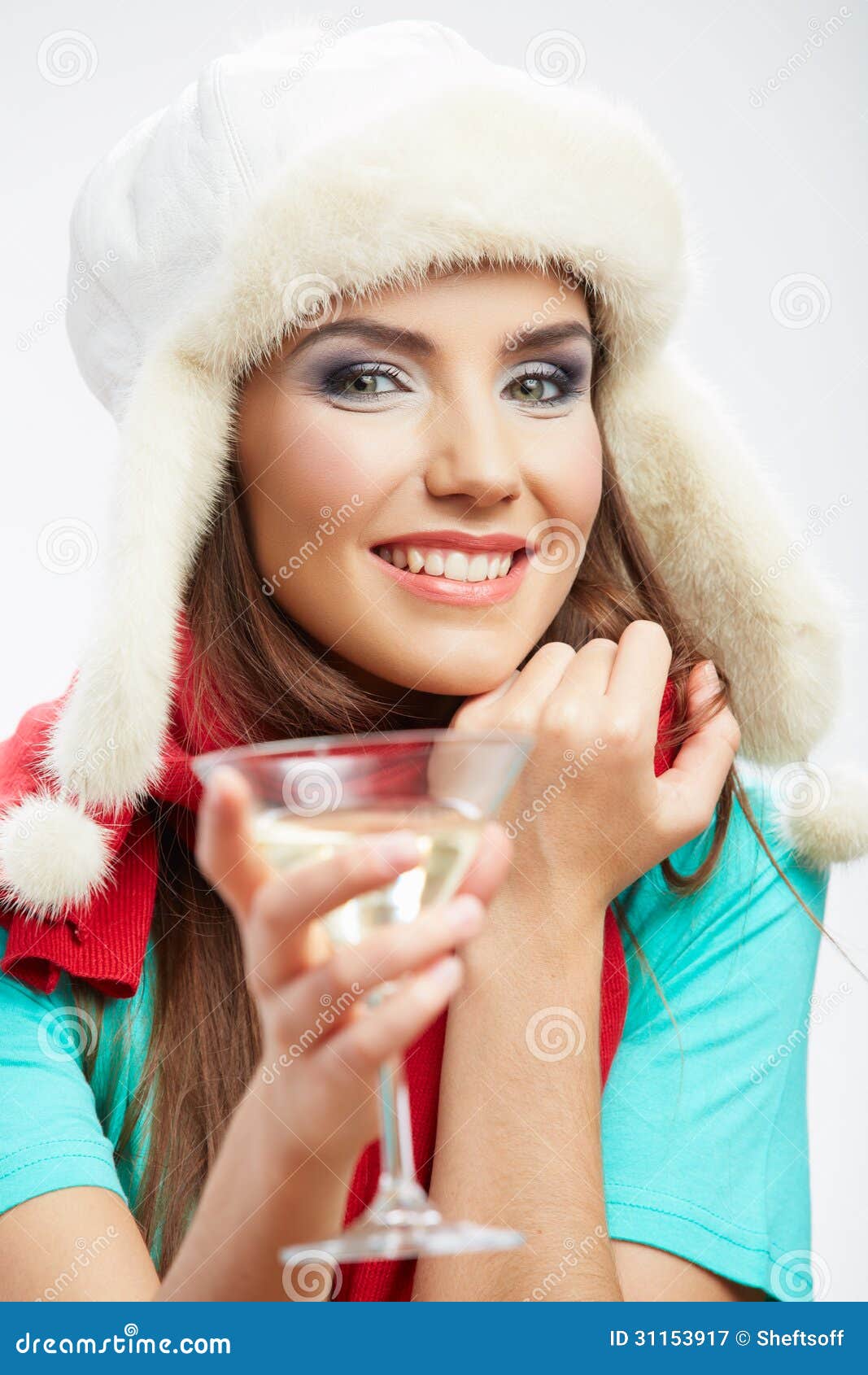Winter Hat and Red Scarf on Young Happy Woman. Stock Image - Image of ...