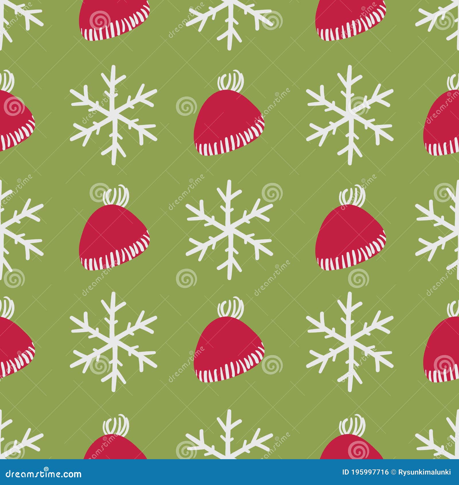 winter hats and snowflakes seamless  pattern