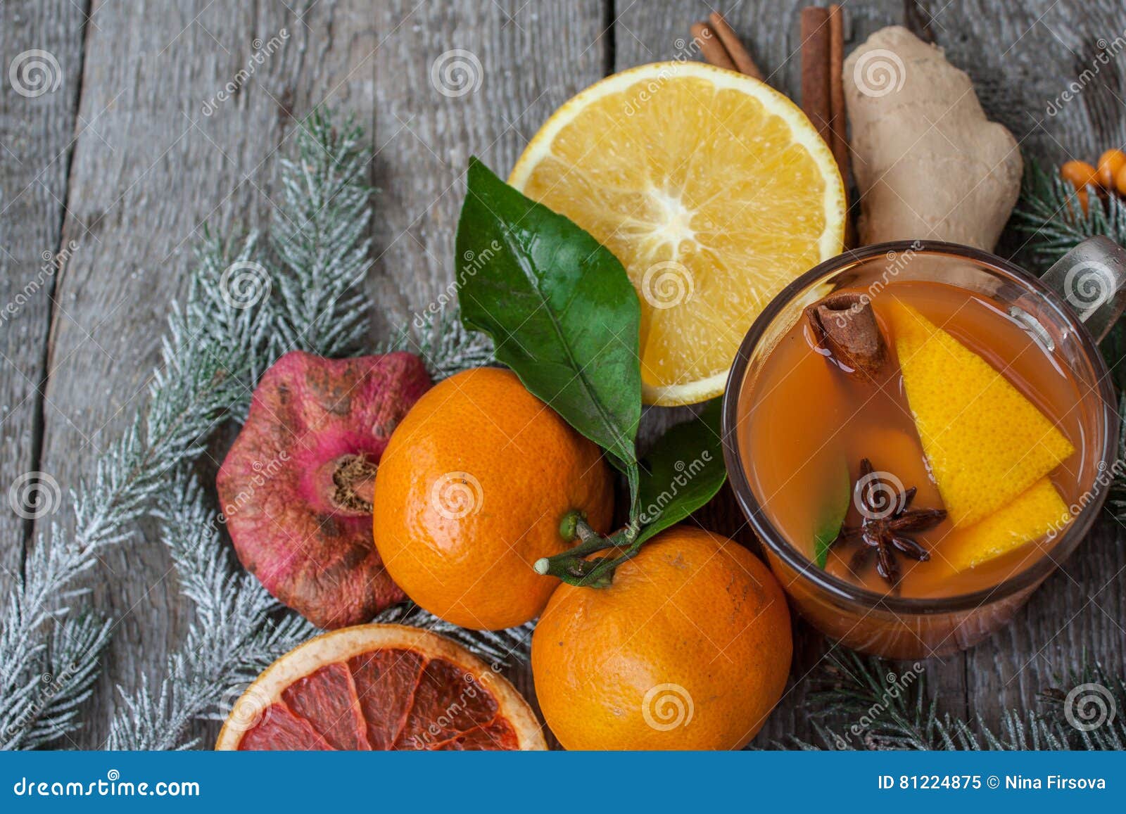 Winter Healing Ginger Drink with Lemon, Honey and Oranges. Stock Image ...
