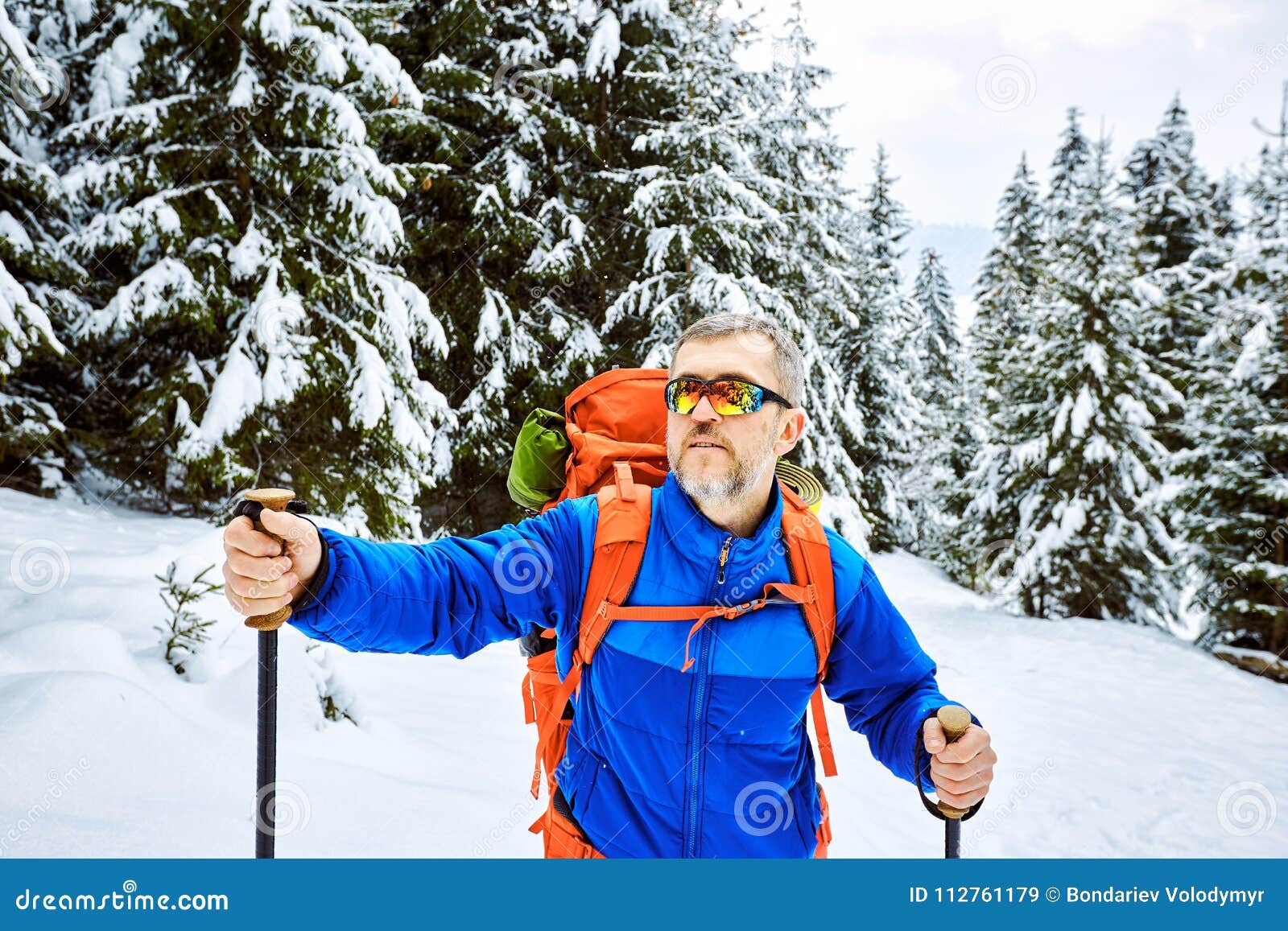 Winter Climb To the Top of the Mountain with a Backpack. Stock Image ...