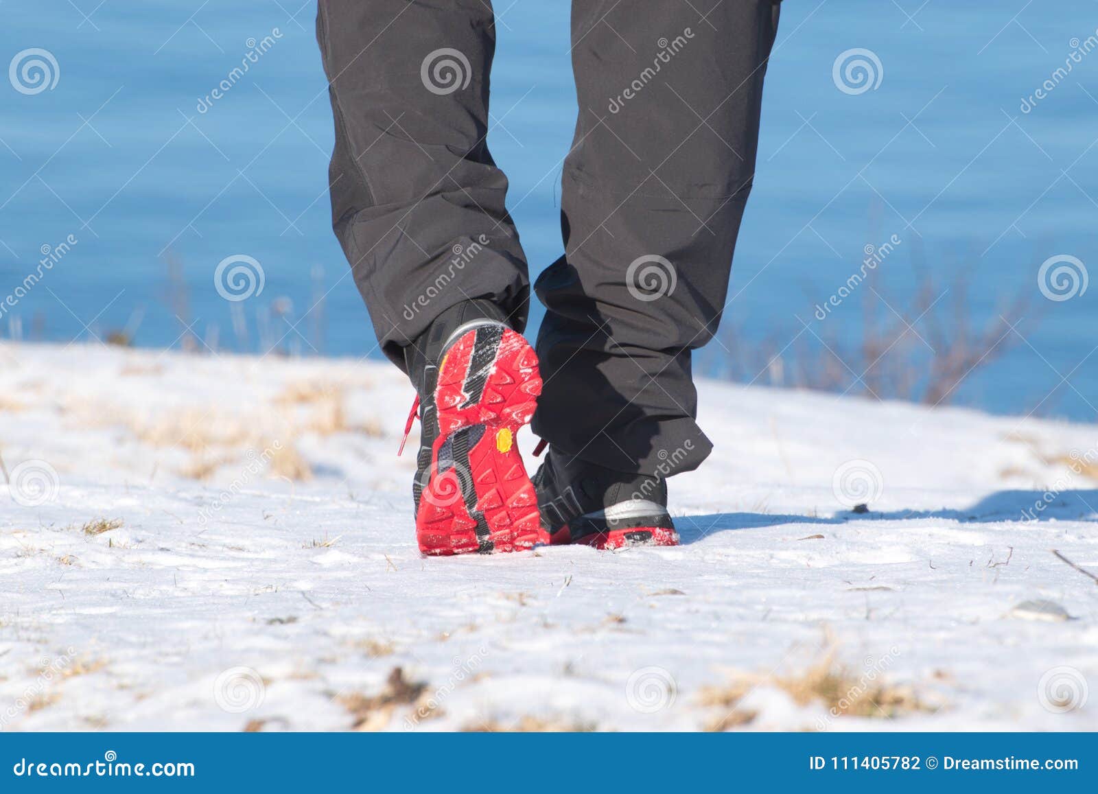 Winter Hiking. Boots on Snow Stock Photo Image of female, footwear