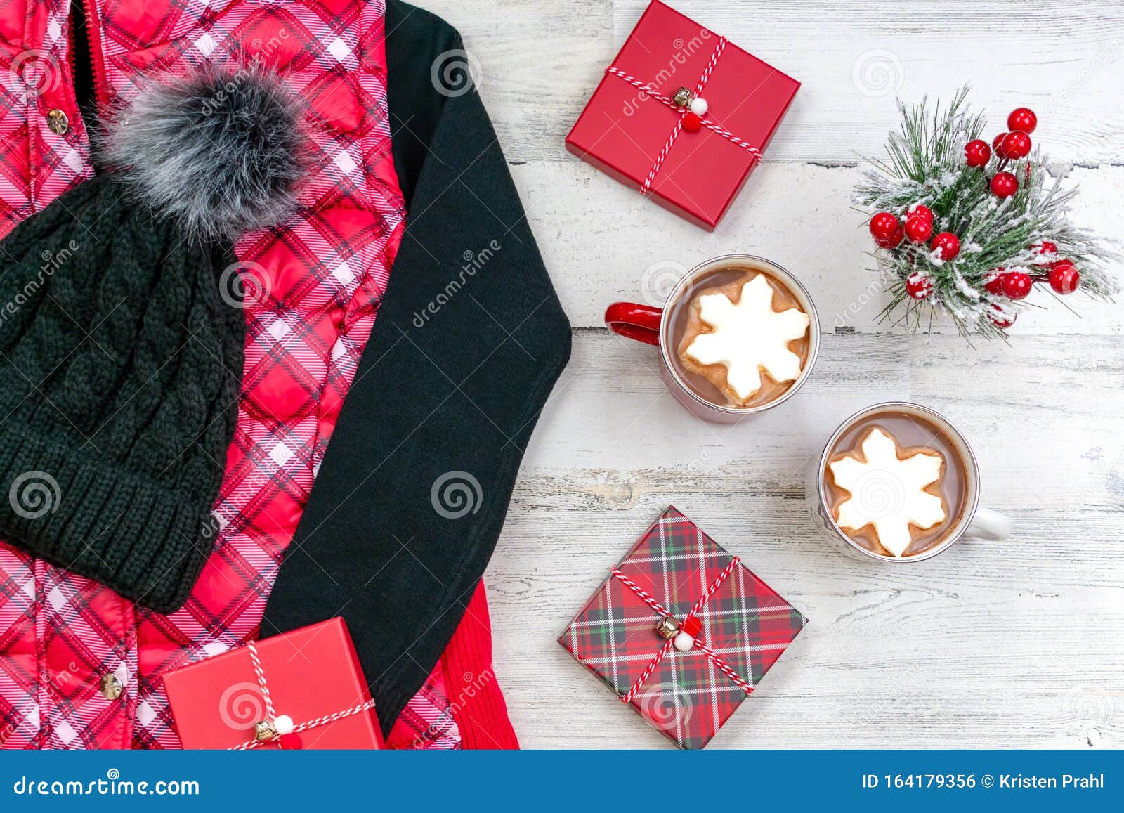 Winter Holiday Flat Lay Gift Giving Season Stock Photo Image Of Ideas Festive 164179356