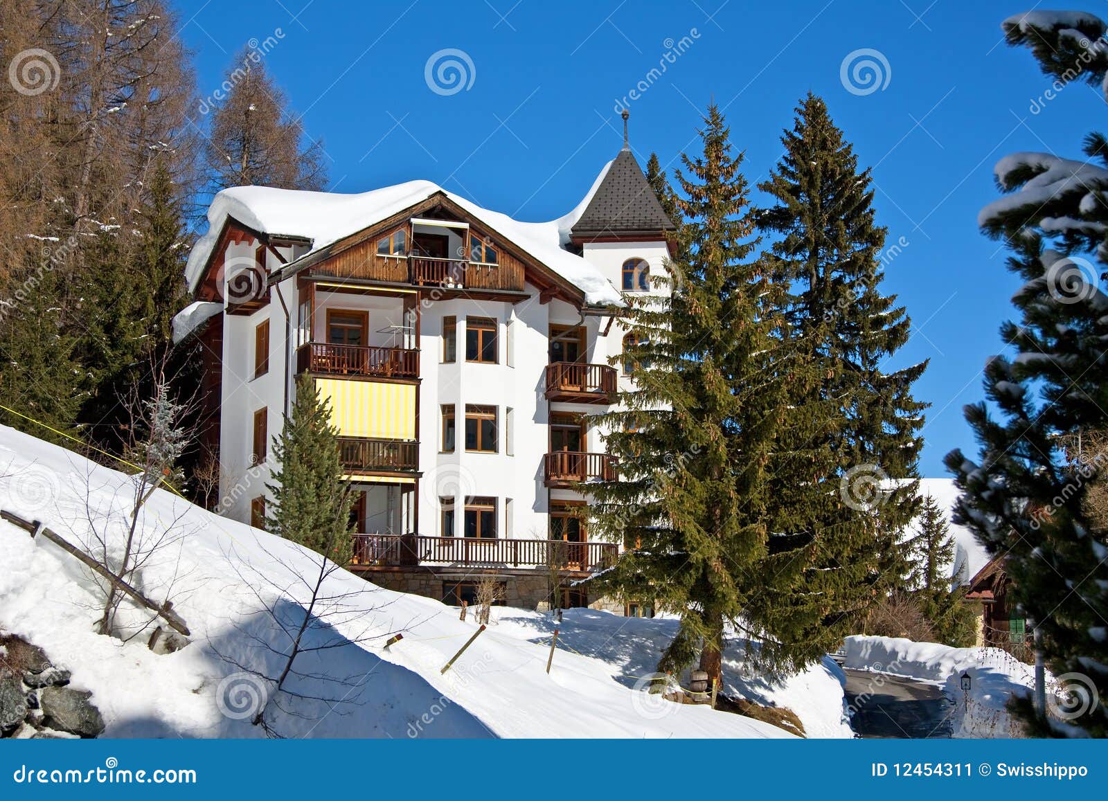 Winter Holiday House in Davos Stock Image Image of home, blue 12454311
