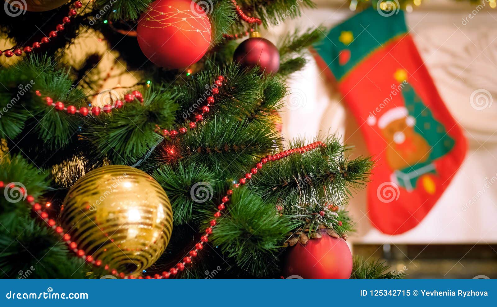 Beautiful Winter Holidays Background with Decorated Christmas Tree and ...