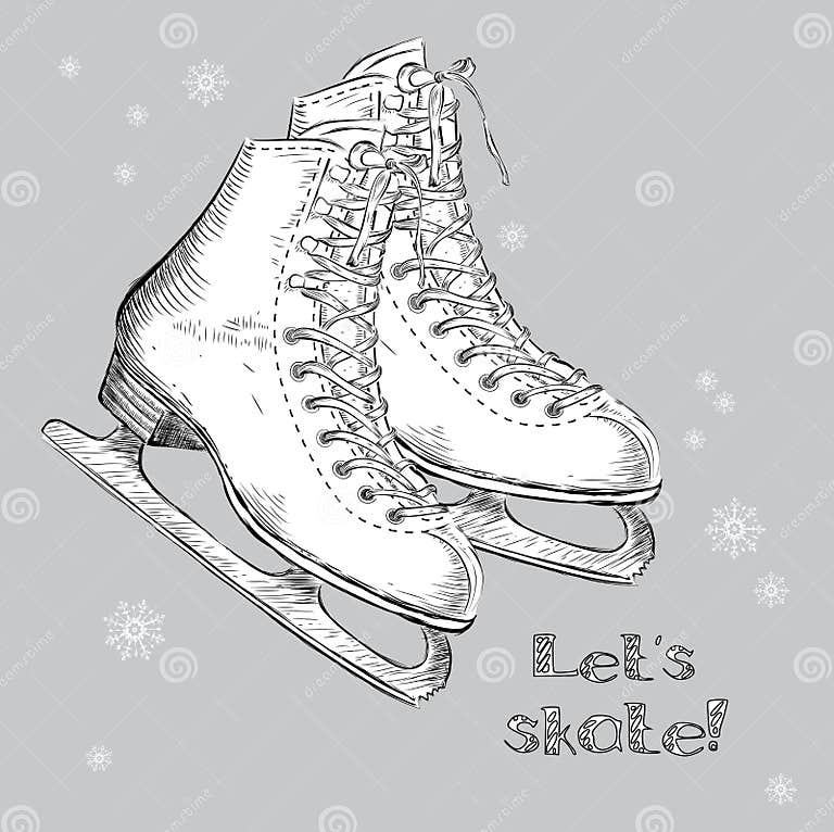 winter-holidays-card-with-ice-skates-cartoon-sketch-hand-draw-vector