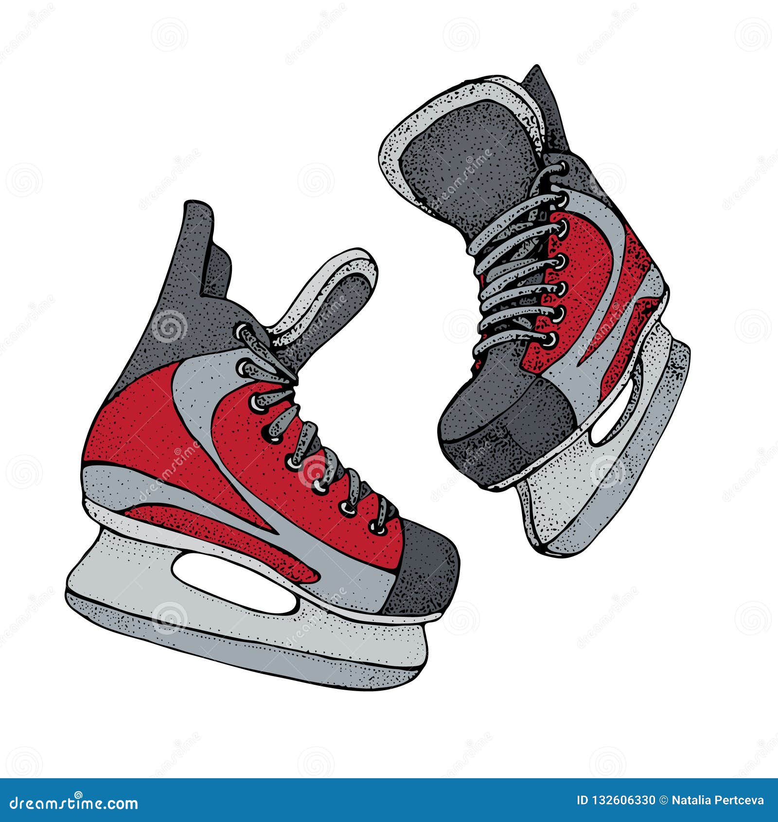 Winter Holidays Card with Ice Skates Cartoon Sketch. Red Ice Hockey