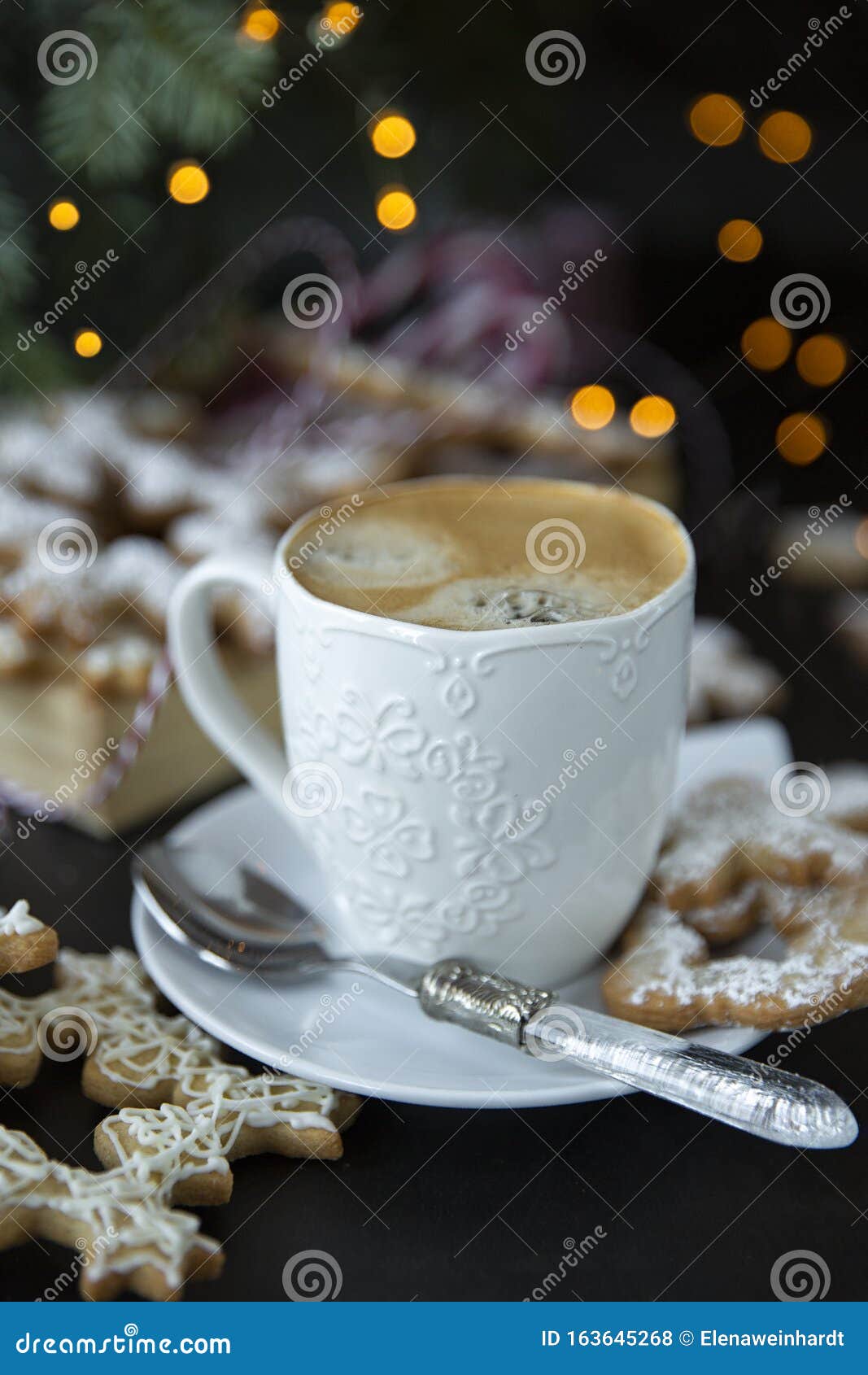 Winter, Holidays. Christmas Table with Coffee and Cookies.decoration ...