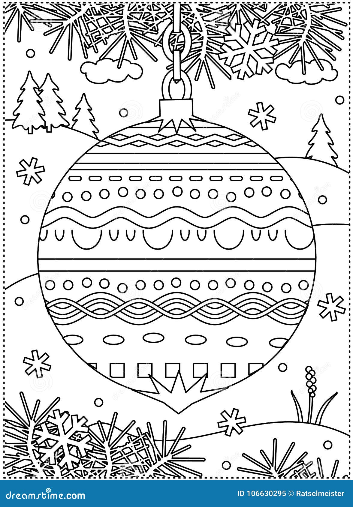 Winter Holidays Coloring Page With Decorated Ornament