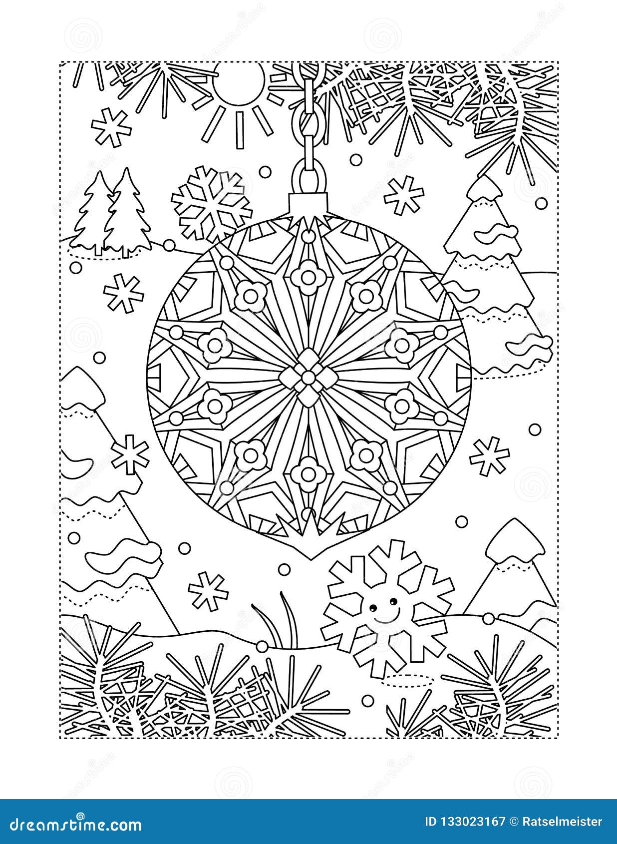 Coloring Page with Beautiful Christmas Ornament Stock Vector ...