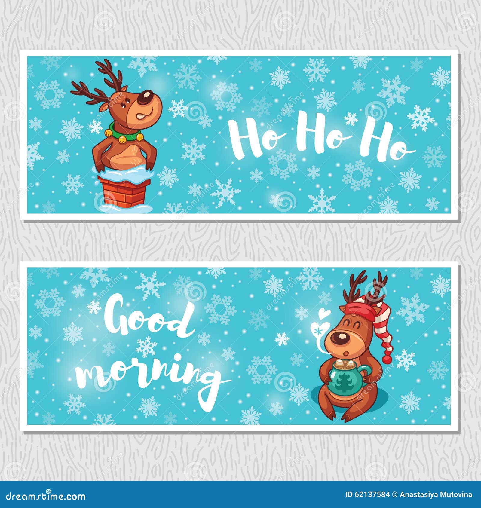 Winter Horizontal Banners with Cute Cartoon Deer Stock Vector ...