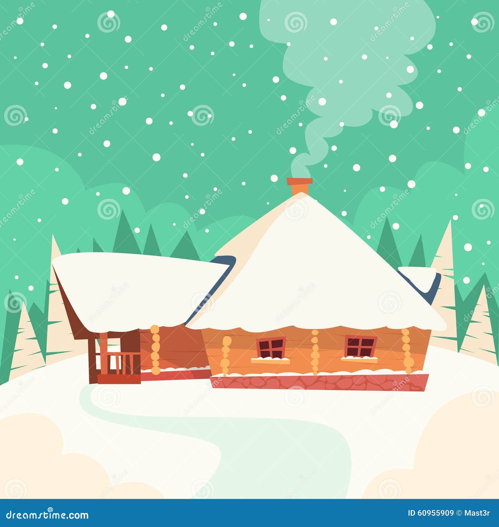 Download Winter House Snow Forest Flat Vector Stock Vector ...