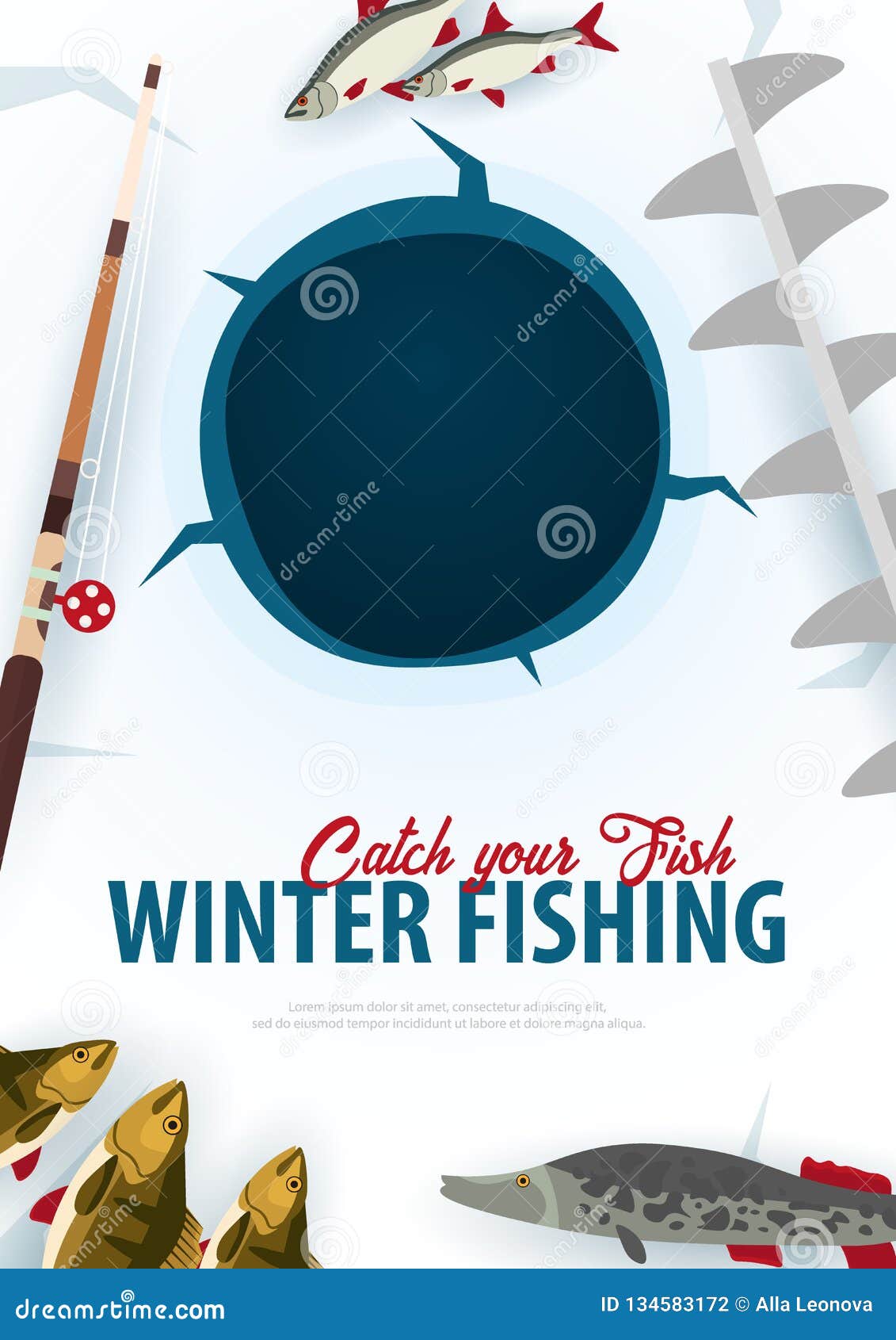 Download Winter Ice Fishing On The Lake. Banner With Fish, Rod And ...