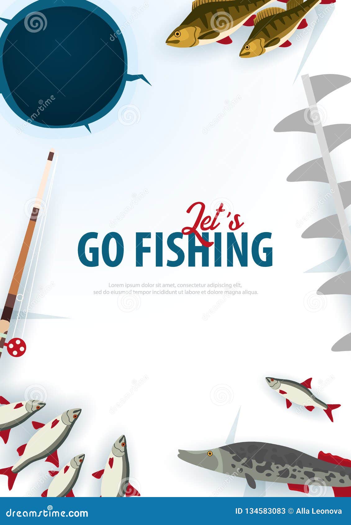 Download Winter Ice Fishing On The Lake. Banner With Fish, Rod And ...
