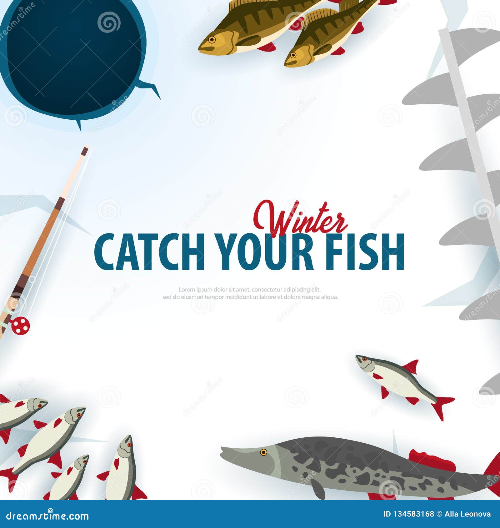 Download Winter Ice Fishing On The Lake. Banner With Fish, Rod And ...