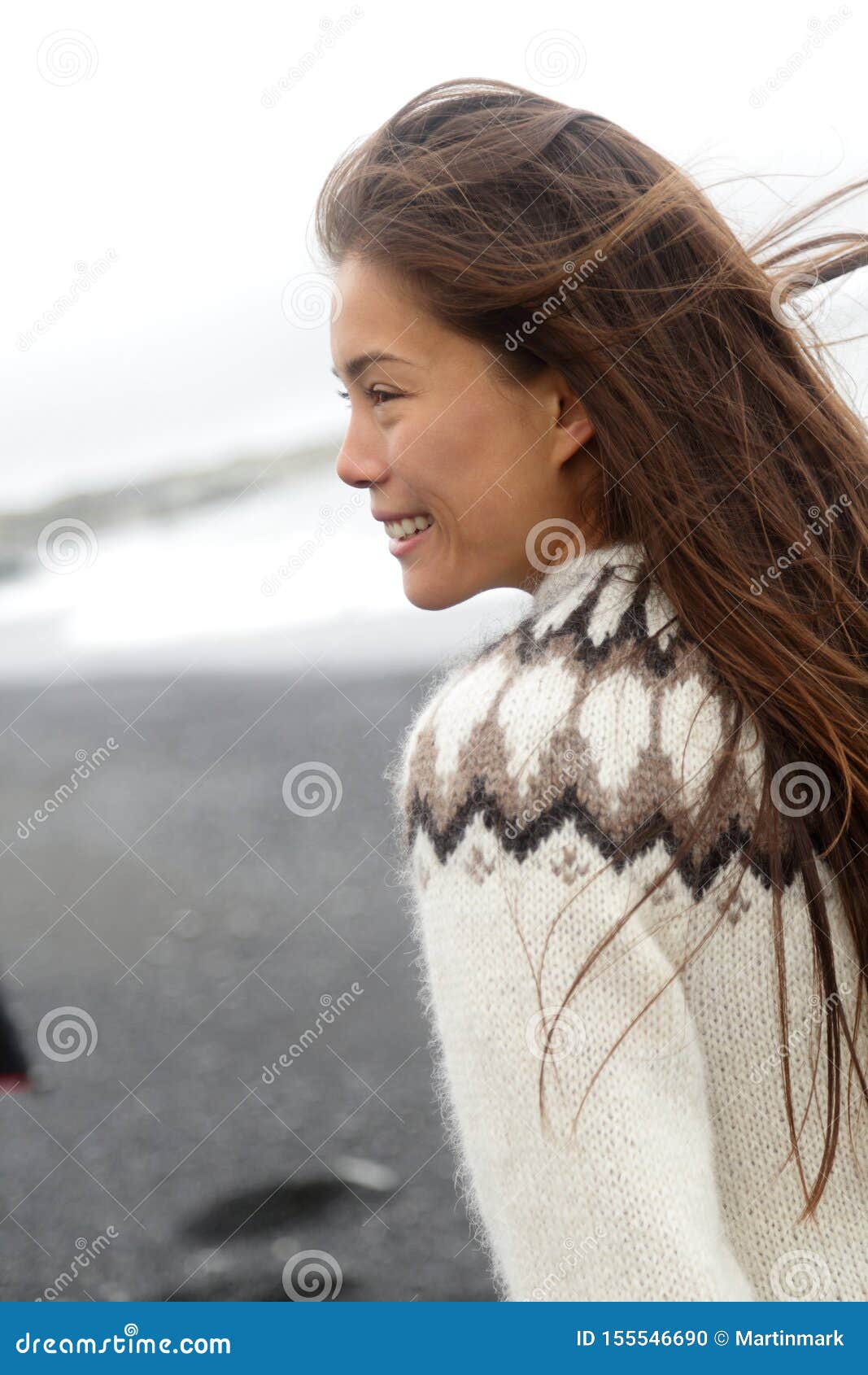 Winter Iceland Sweater Asian Woman Model Wearing Traditional Wool Knit ...