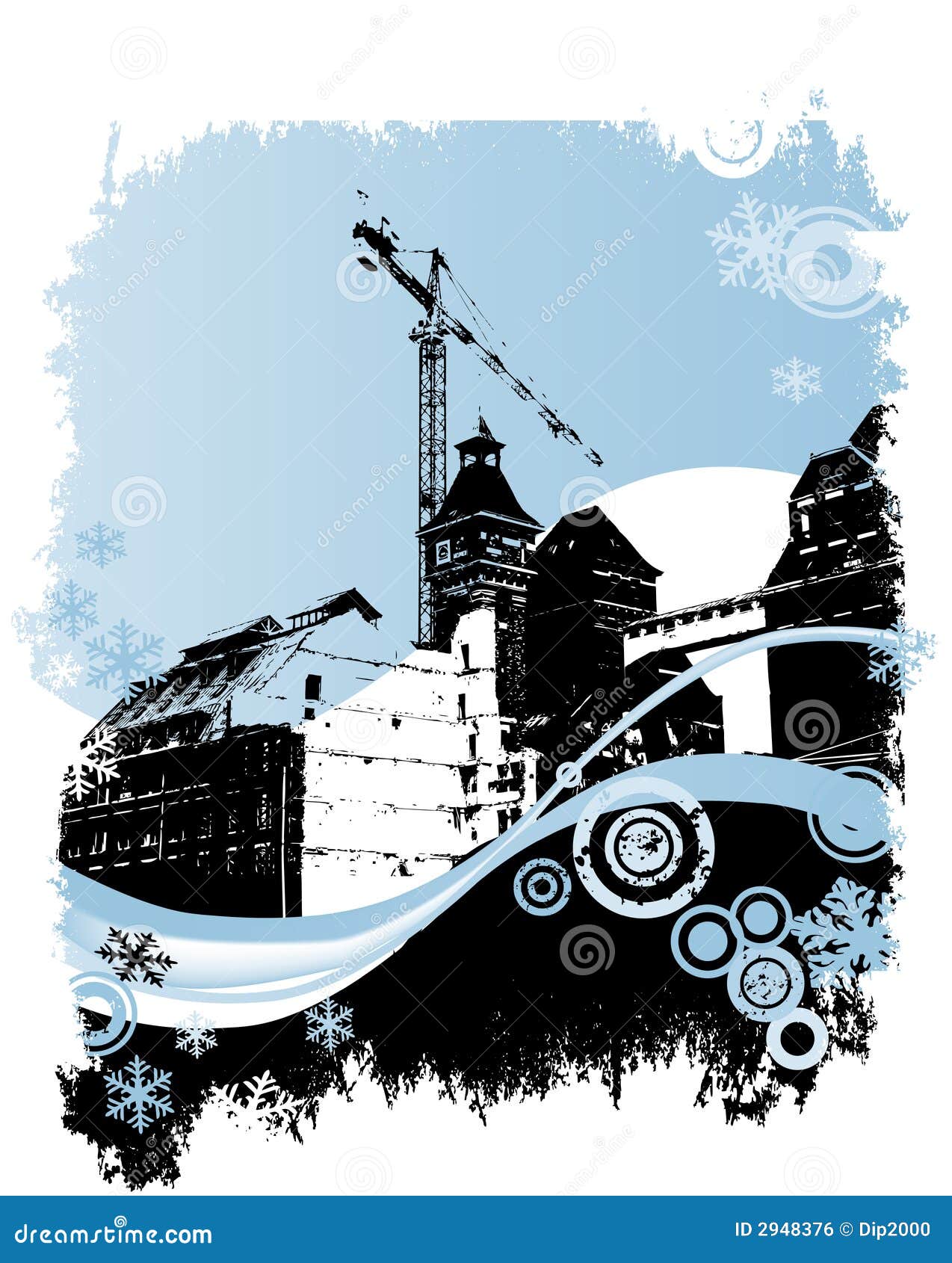 Winter, industrial site stock vector. Illustration of crane 2948376