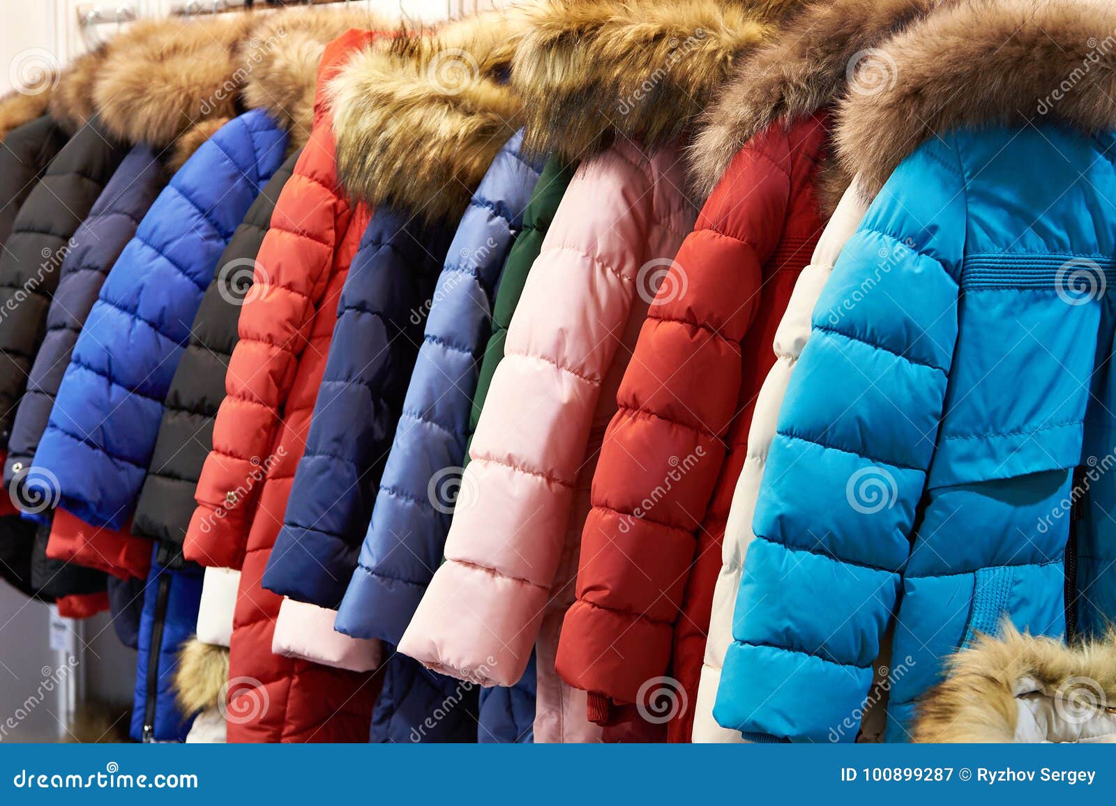 Winter Jackets on a Hanger in Store Stock Image - Image of collar, sale ...