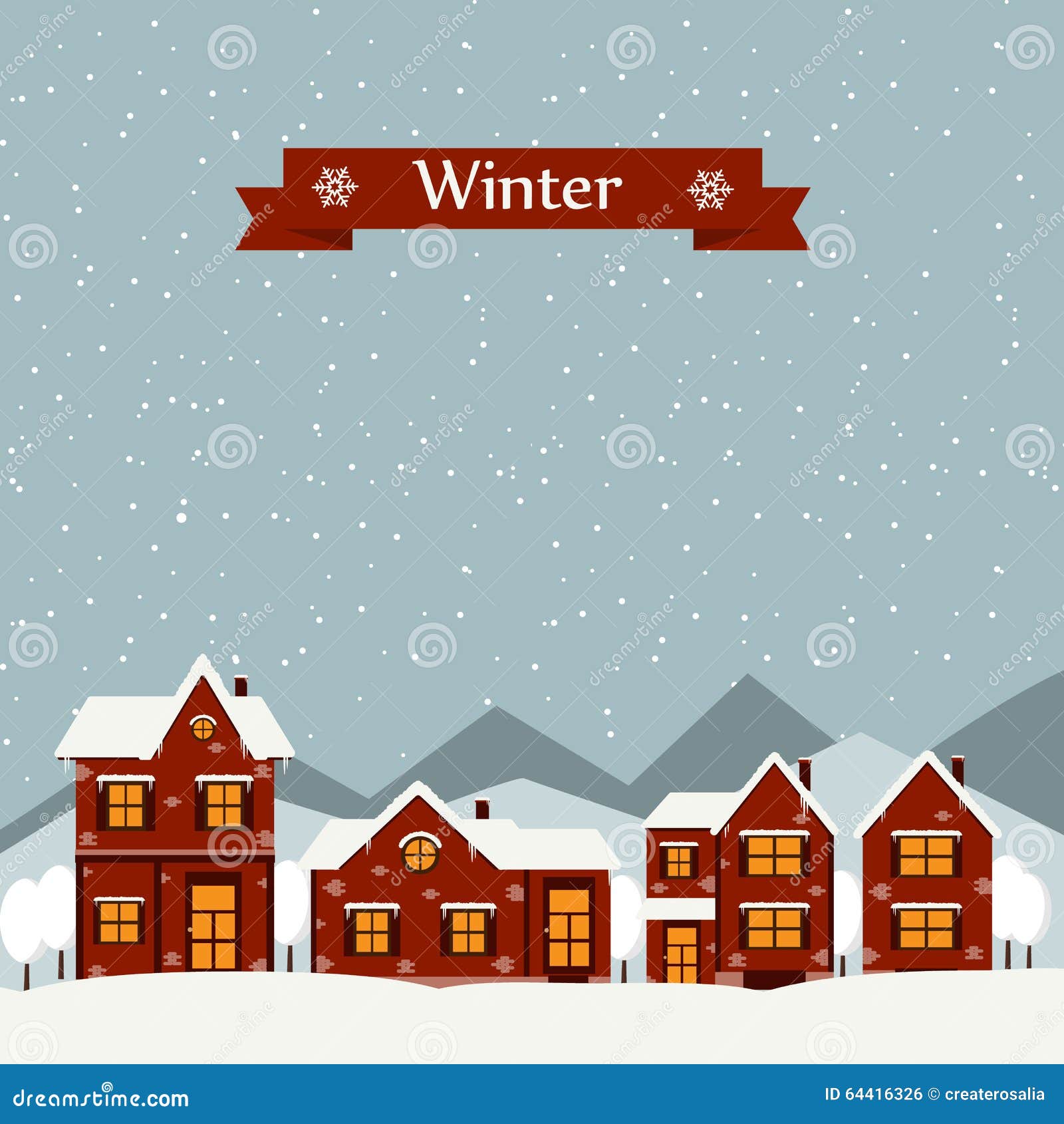 Download Winter Landscape With Cartoon Houses Stock Vector - Illustration of town, snow: 64416326