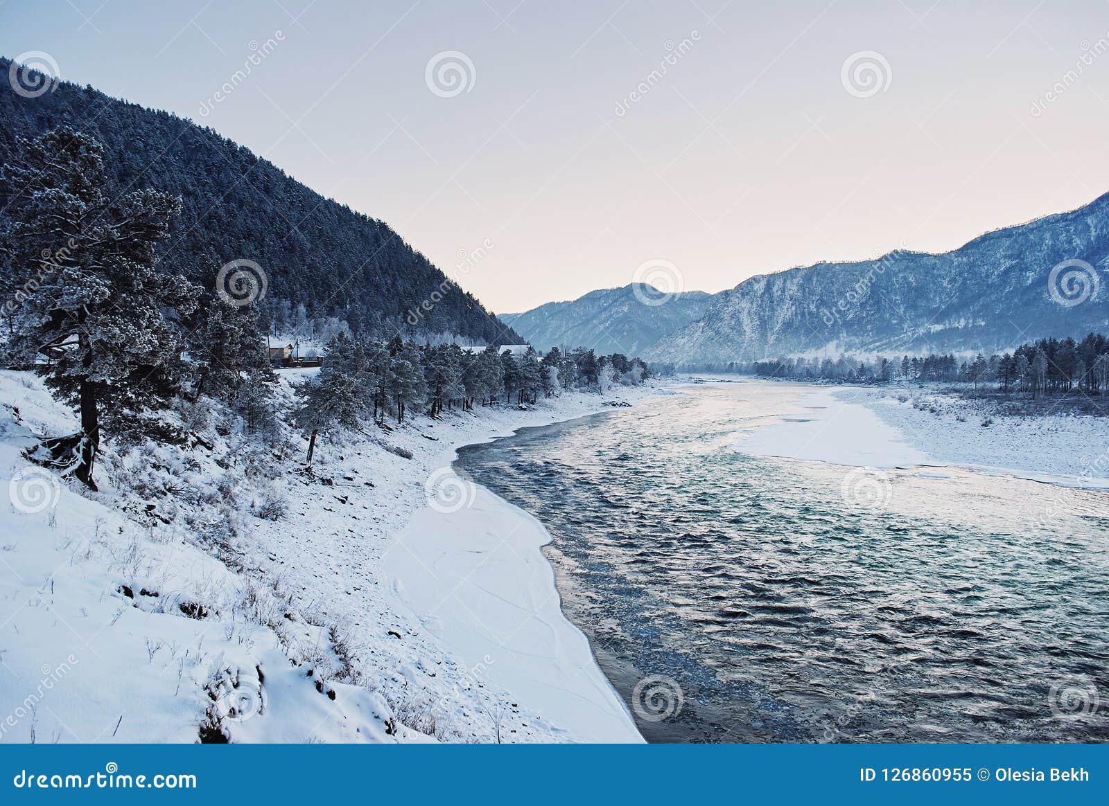 Winter Nature Landscape During Evening Twilight Stock Image Image Of