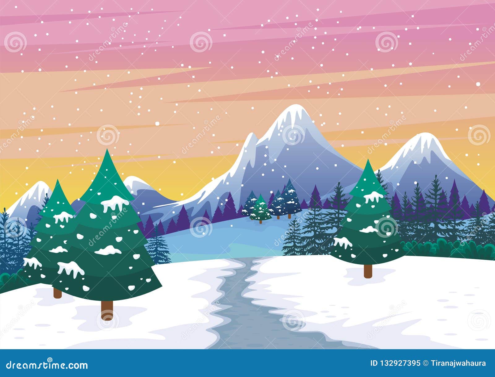 Winter Landscape with Lovely Cartoon Design Stock Vector - Illustration of cold, downhill: 132927395 Winter Landscape with Lovely Cartoon Design Stock Vector - Illustration of cold, downhill: 132927395
