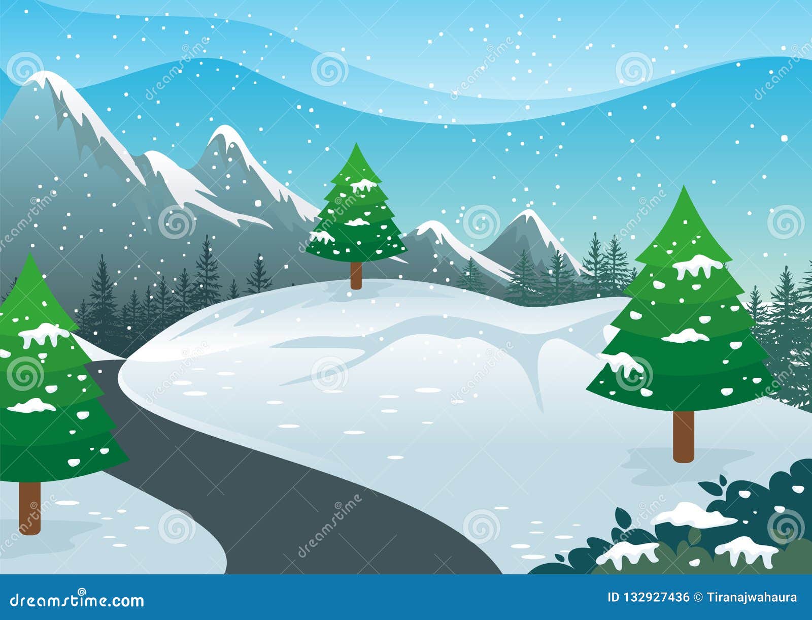 Winter Landscape with Lovely Cartoon Design Stock Vector - Illustration
