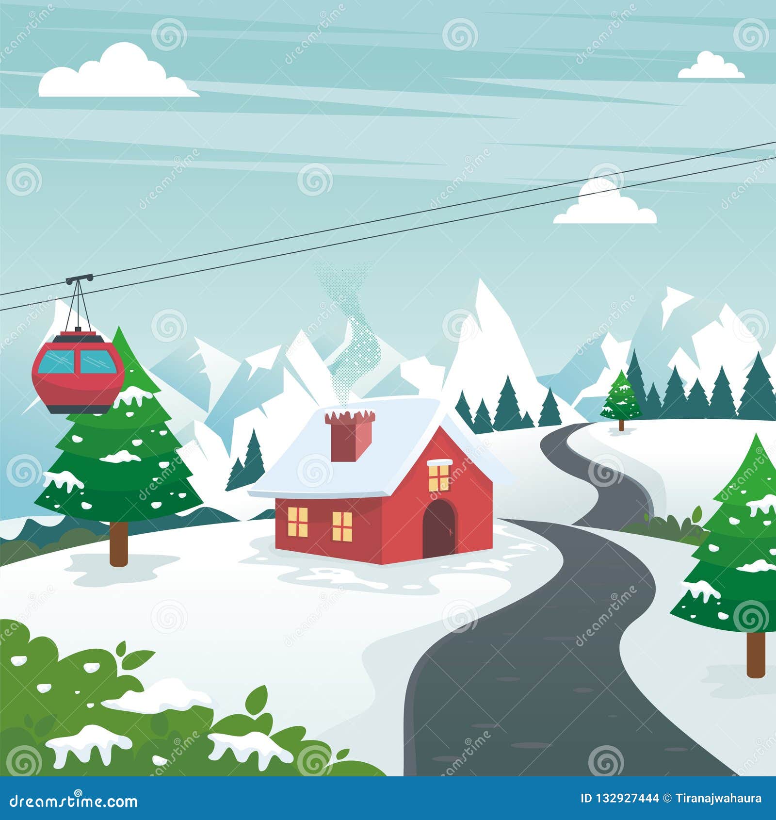 Winter Landscape with Lovely Cartoon Design Stock Vector - Illustration of bright, cover: 132927444 Winter Landscape with Lovely Cartoon Design Stock Vector - Illustration of bright, cover: 132927444