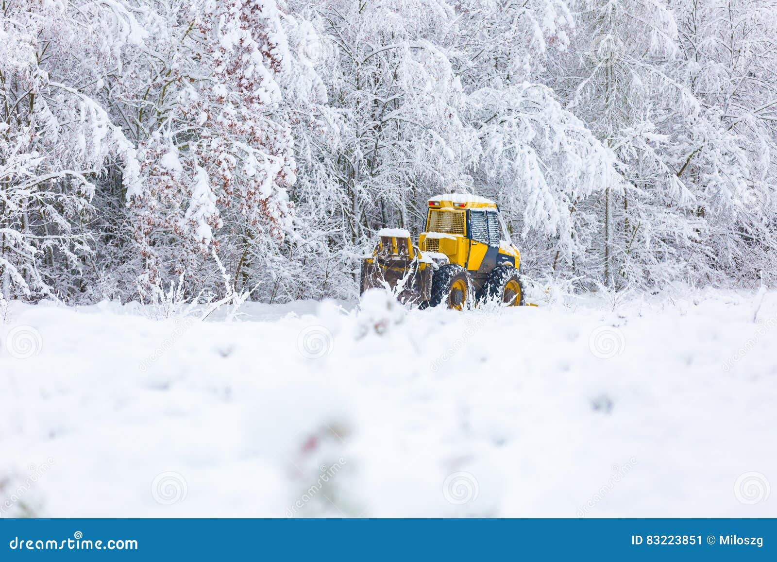Winter Landscape with Machine (snow Plow at Work) Stock Image Image