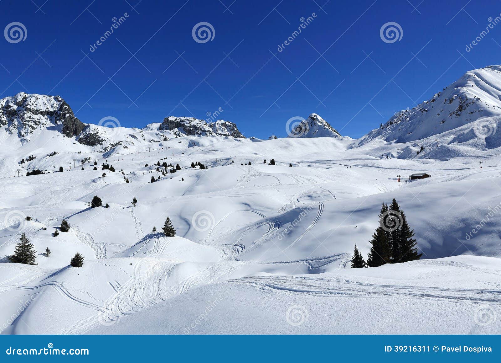 winter landscape in the ski resort of la plagne, france