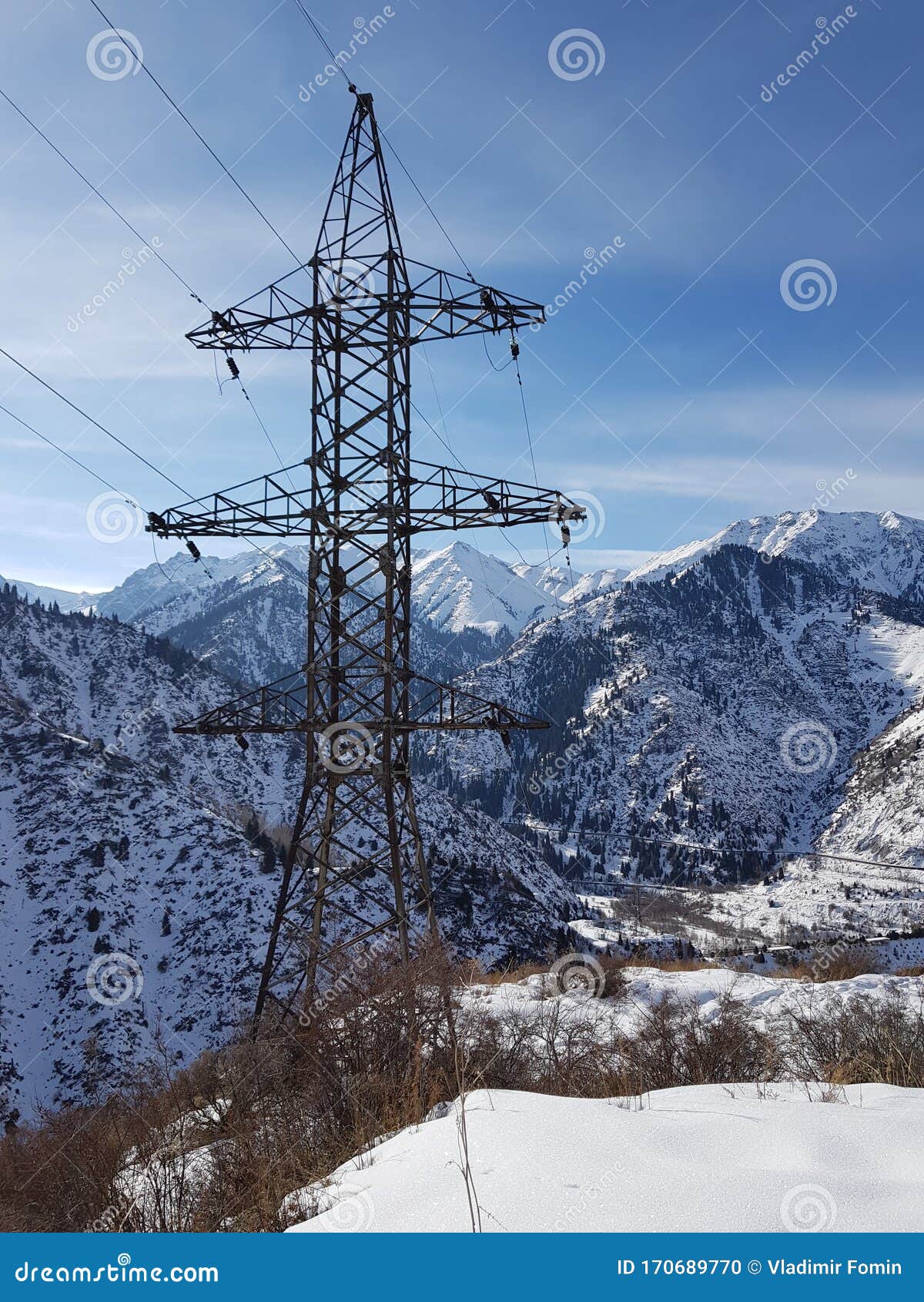 Power Lines in the Mountains. Stock Photo Image of view, winter