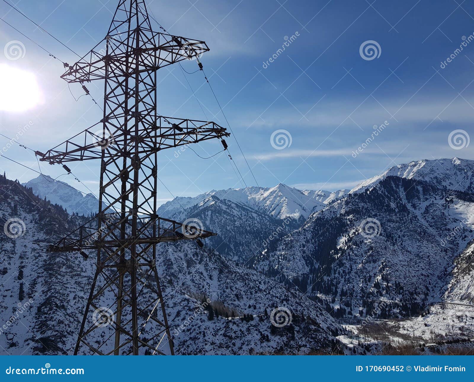 Power Lines in the Mountains. Stock Photo Image of morning, aging