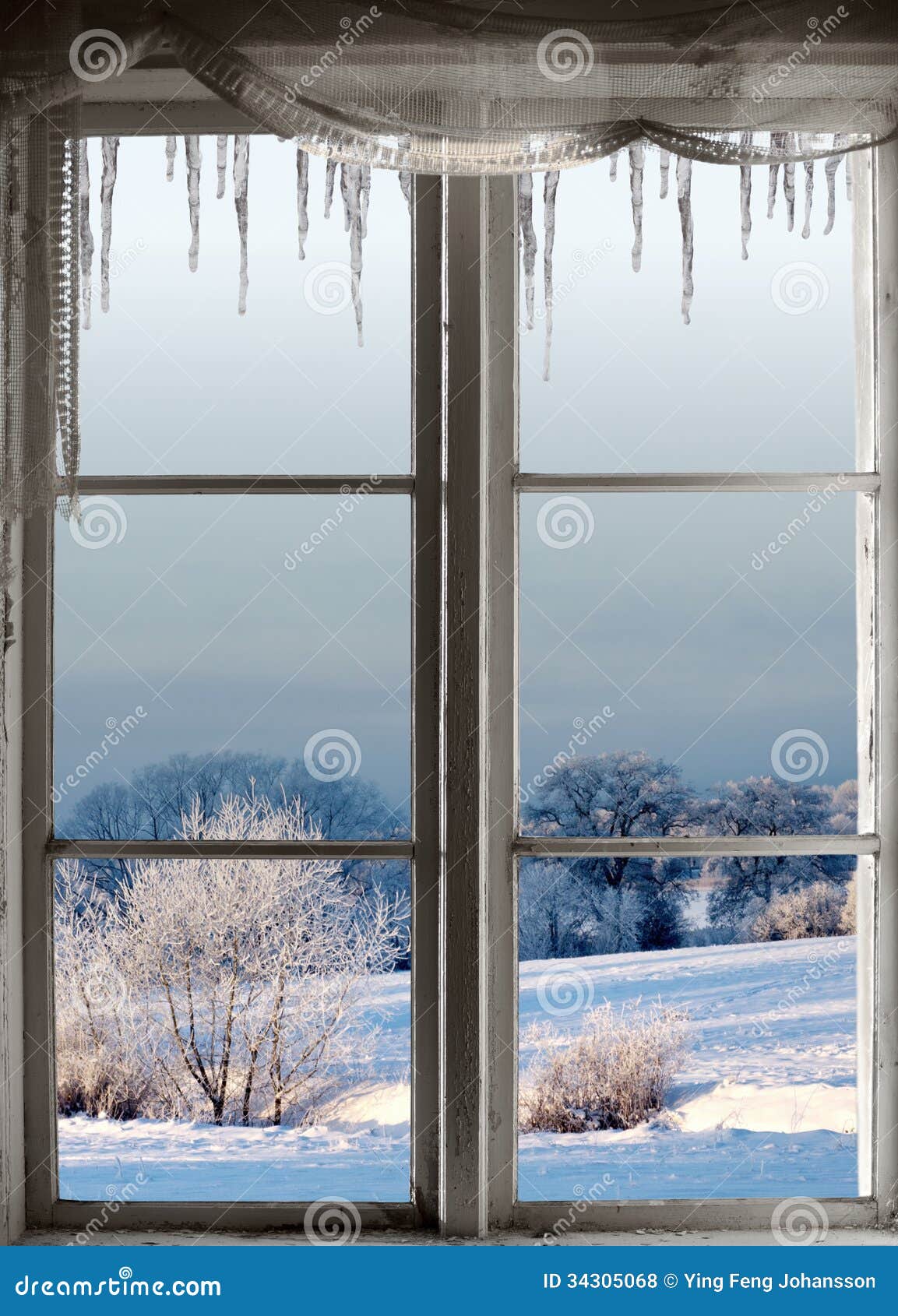 Beautiful winter landscape with rime frost in bushes and trees, seen