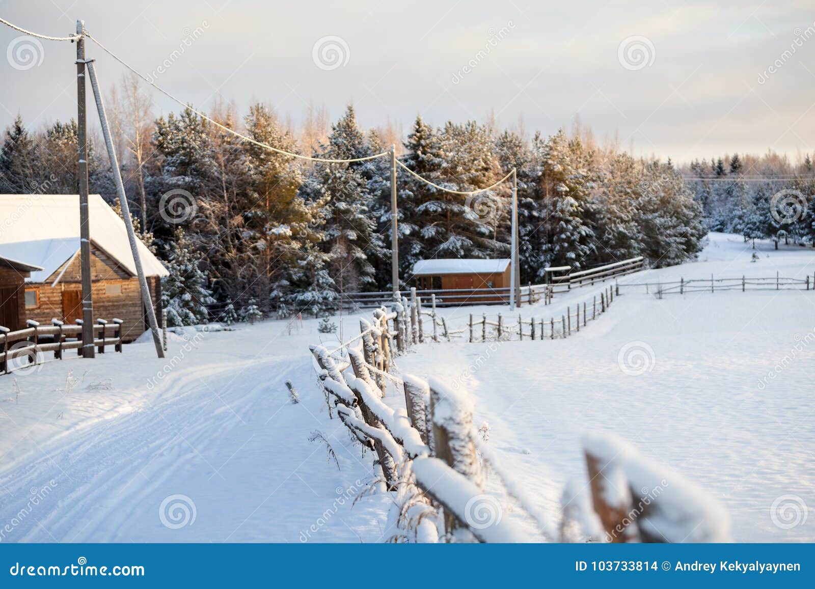 Winter Mit Los Schnee Im Russischen Dorf, Ländliche Straßen Im