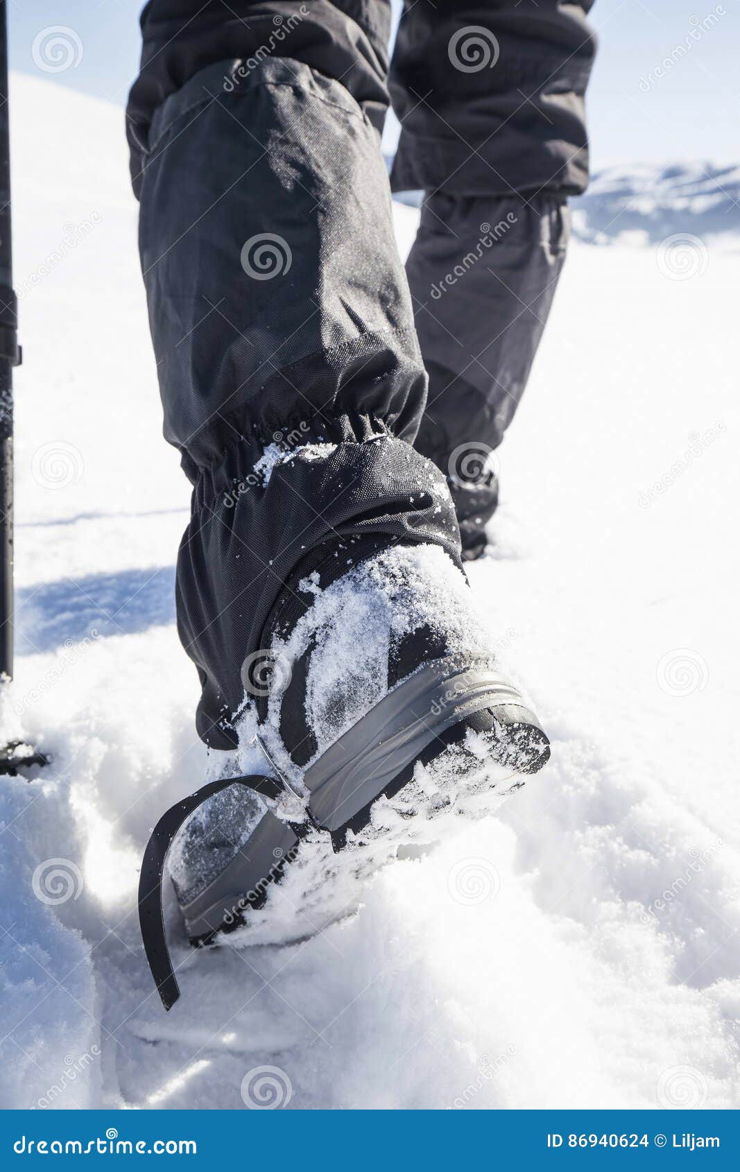 Winter Mountain Trekking Boots on Snow Path Stock Photo Image of