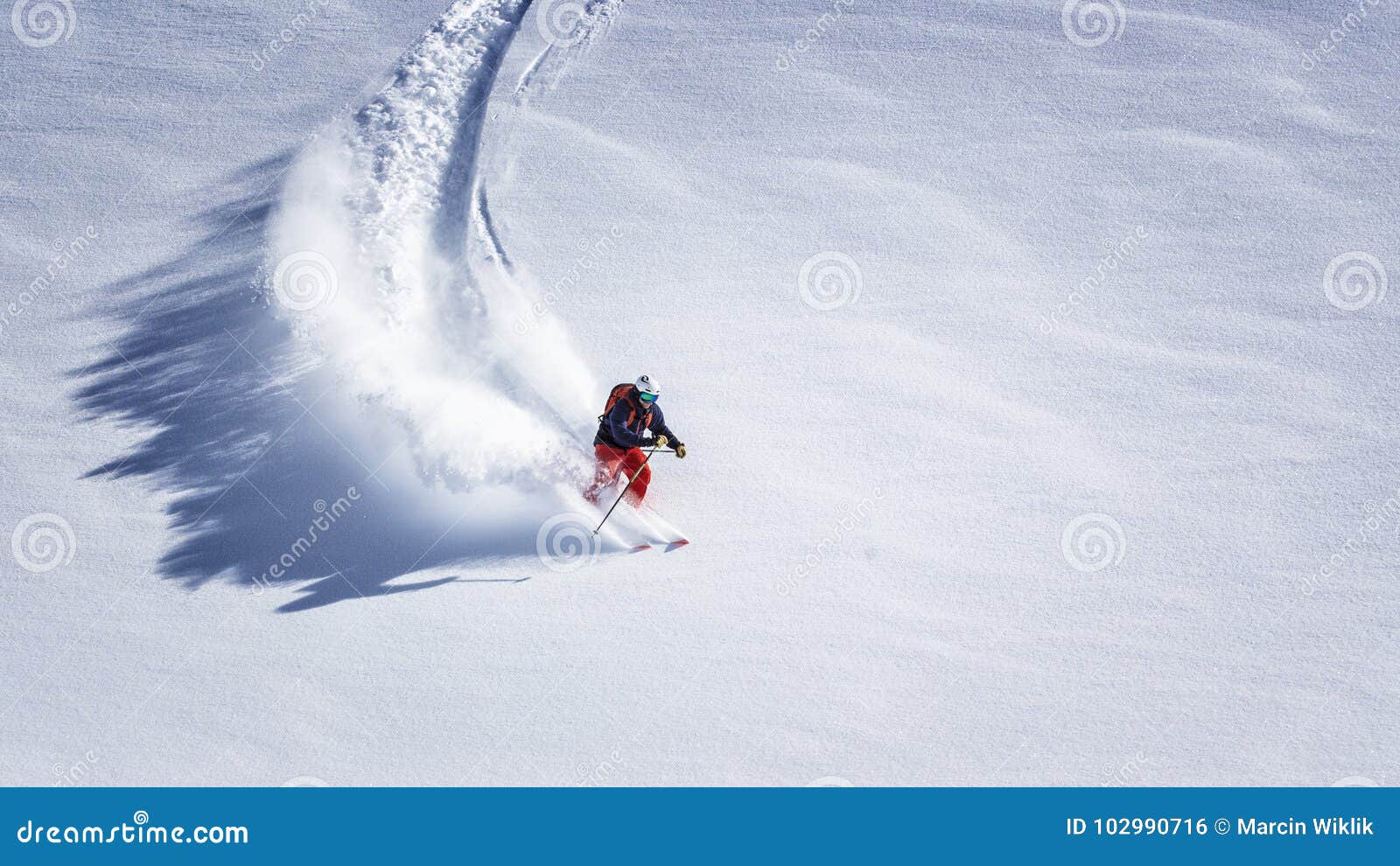 Extreme Skier Charging Down Steep Slope Stock Photo - Image of morning ...
