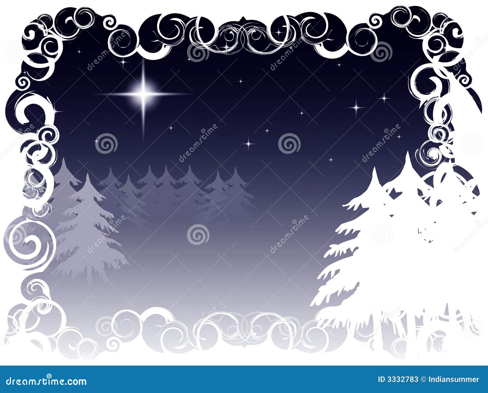 Winter night scene, framed stock illustration. Illustration of light