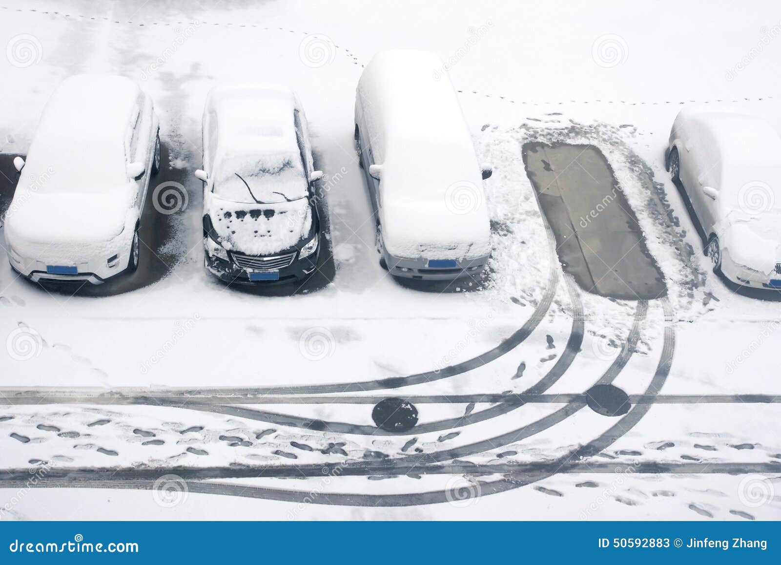 Winter parking lot stock image. Image of footprint, cars 50592883