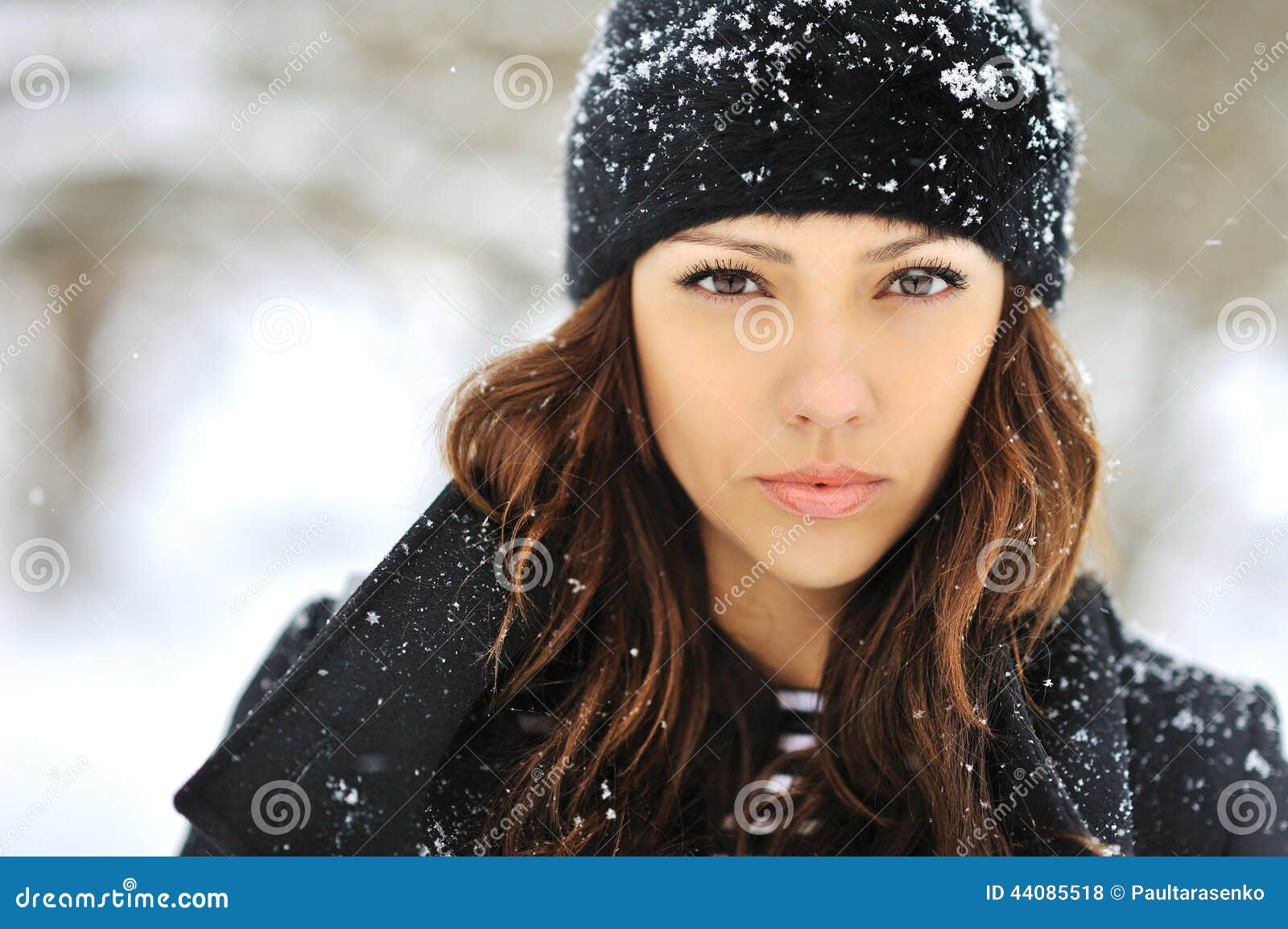 Winter Portrait of a Beautiful Brunette Stock Photo - Image of face ...