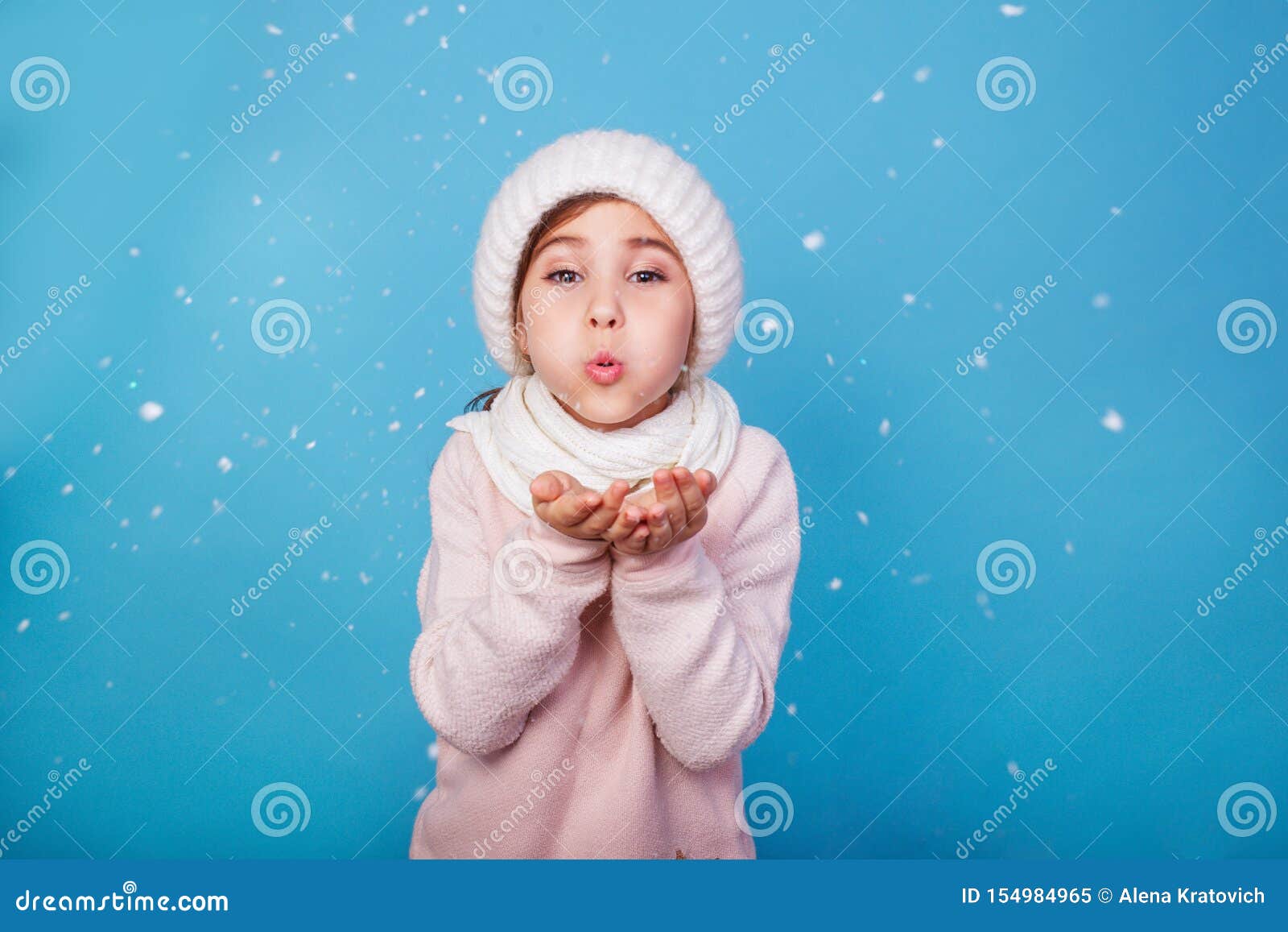 Winter Portrait of Cute Little Girl Wearing Warm Cozy Clothes Studio ...