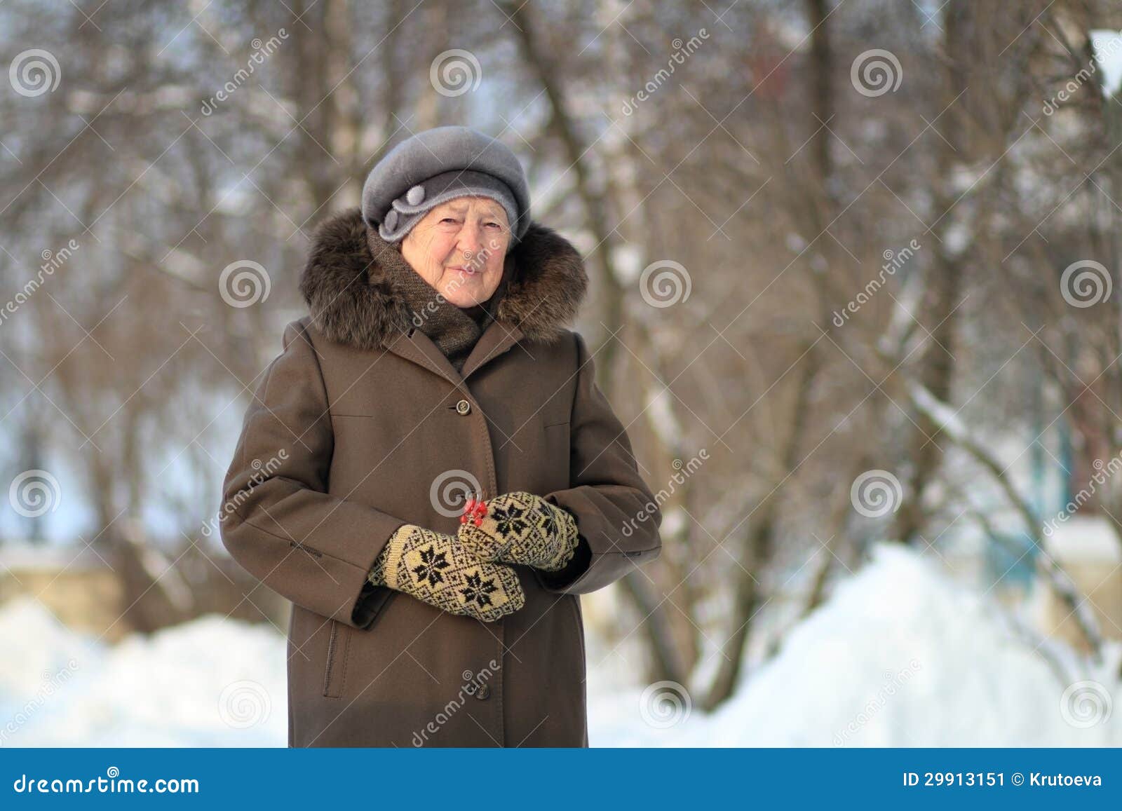 winter portrait of the old woman