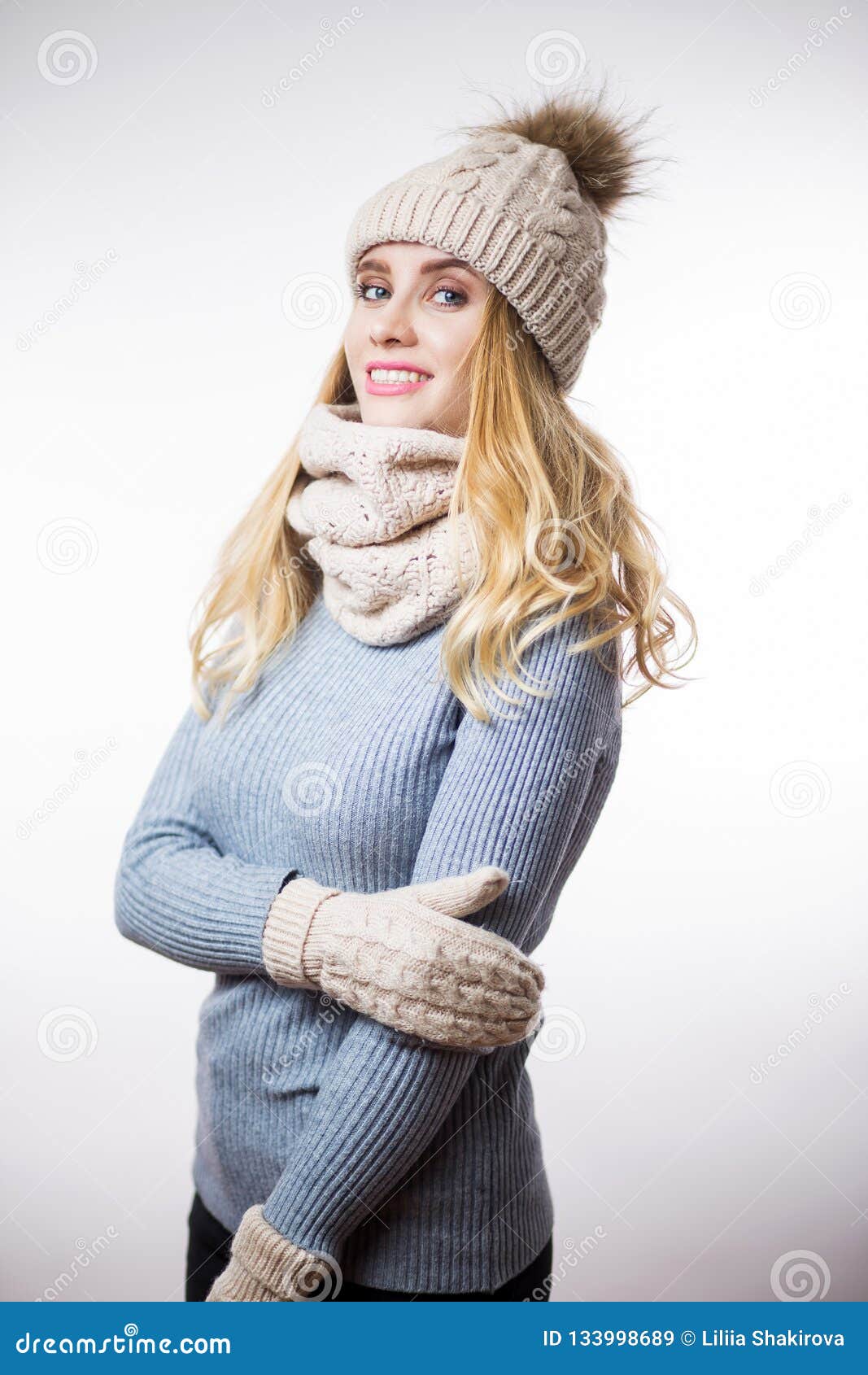 Portrait of Beautiful Young Blonde Woman Wearing Warm Knitted Sweater ...