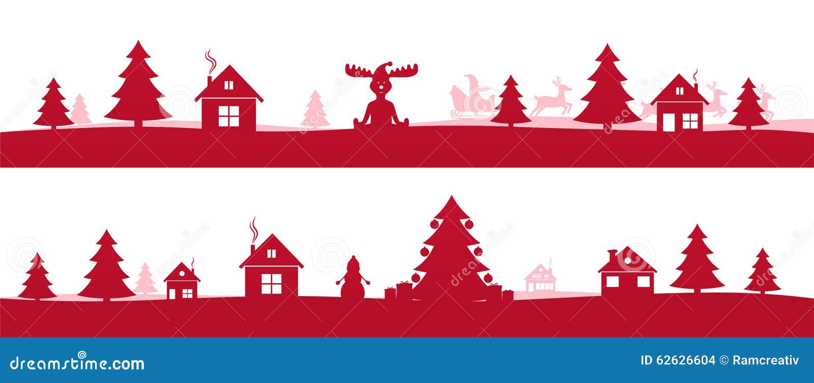 Winter red holidays landscape with ‘ hristmas trees