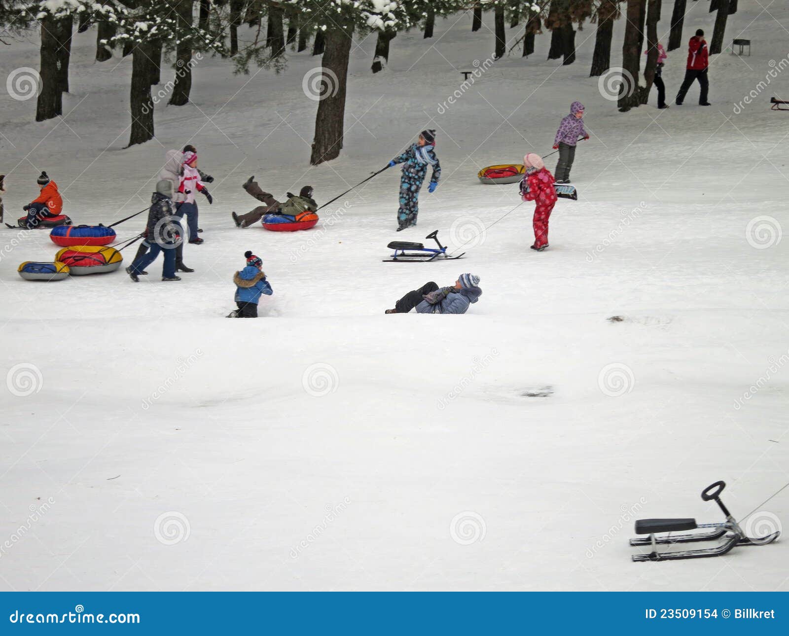Winter in Russia. Severe snowfall in Moscow. Moscow, Russian Federation - February 19, 2012. Children playing in the fresh snow.