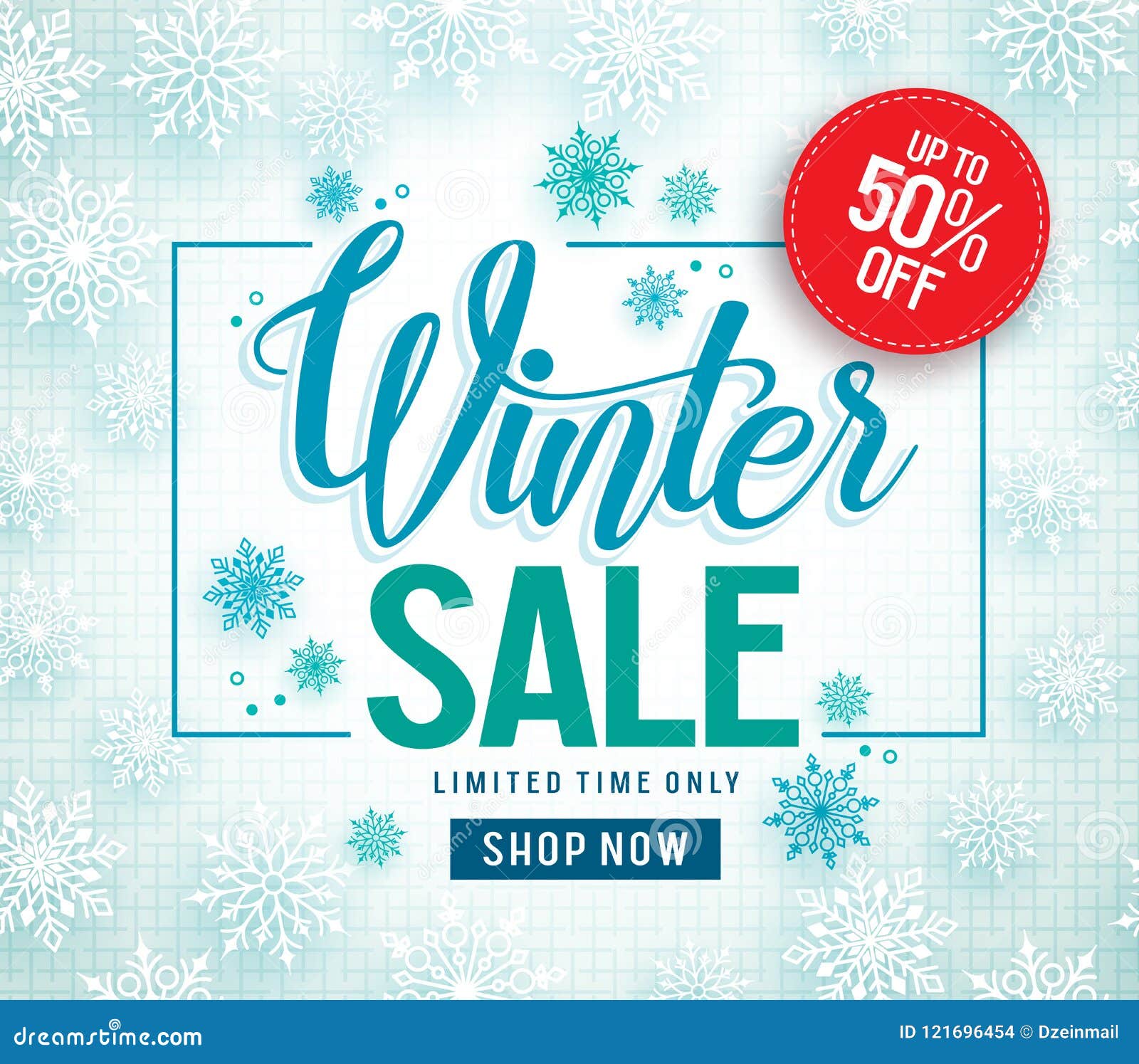 Winter Sale Vector Banner Design with White Snowflakes Elements and