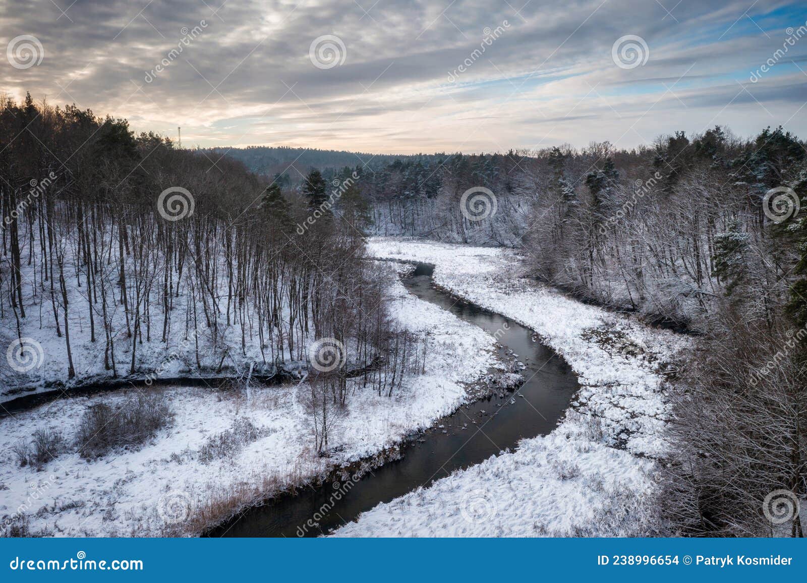 winter scenery of the radunia river meanders, kashubia. poland