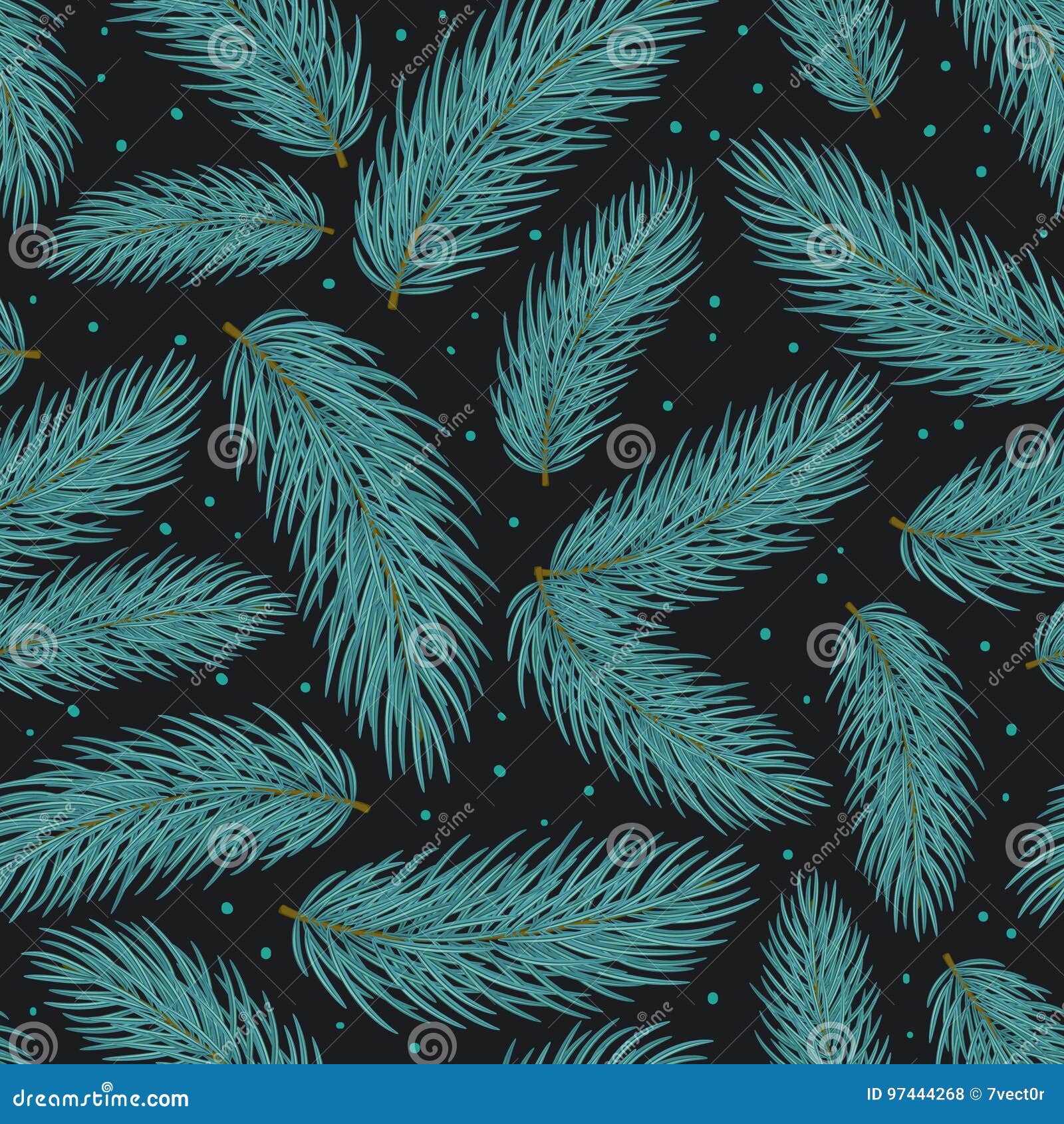 winter seamless pattern with conifer blue pine tree branches