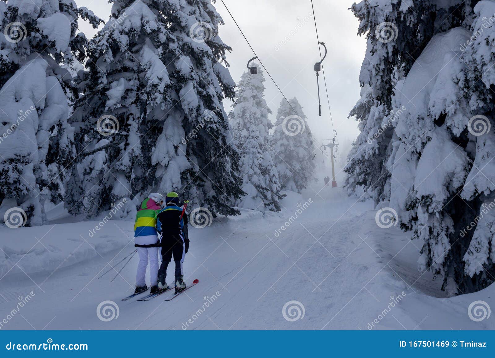 Winter Ski Resort,ski Lift,people Skiing. Mountain Ski Sports Concept ...