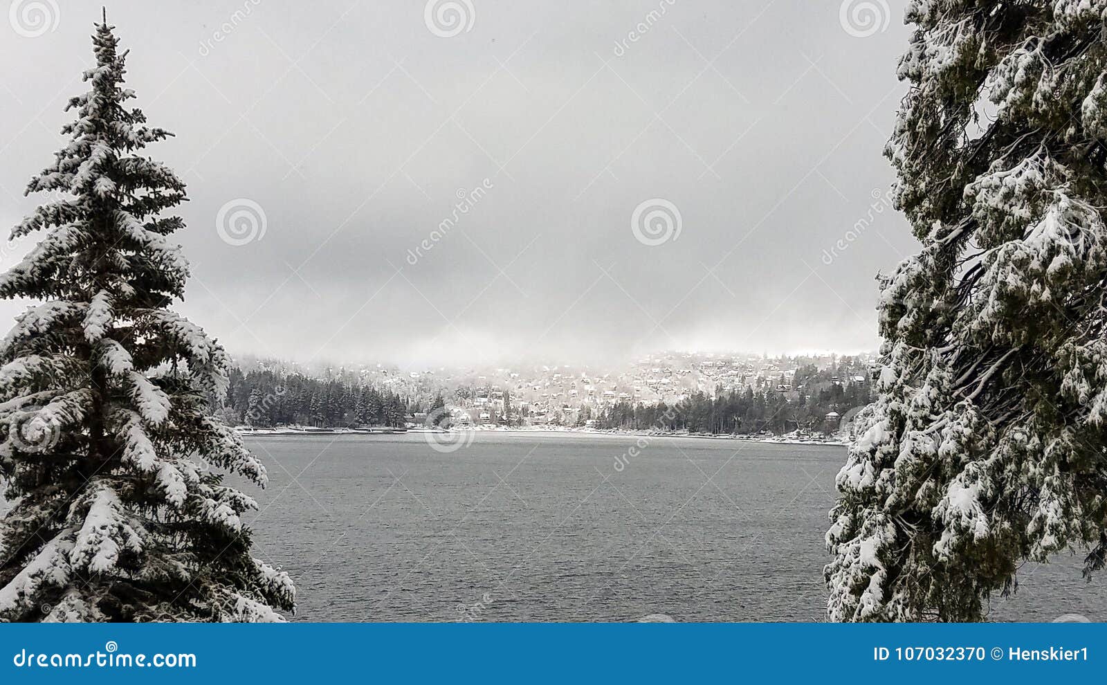 Winter Storm Snow On Lake Arrowhead Southern California Stock