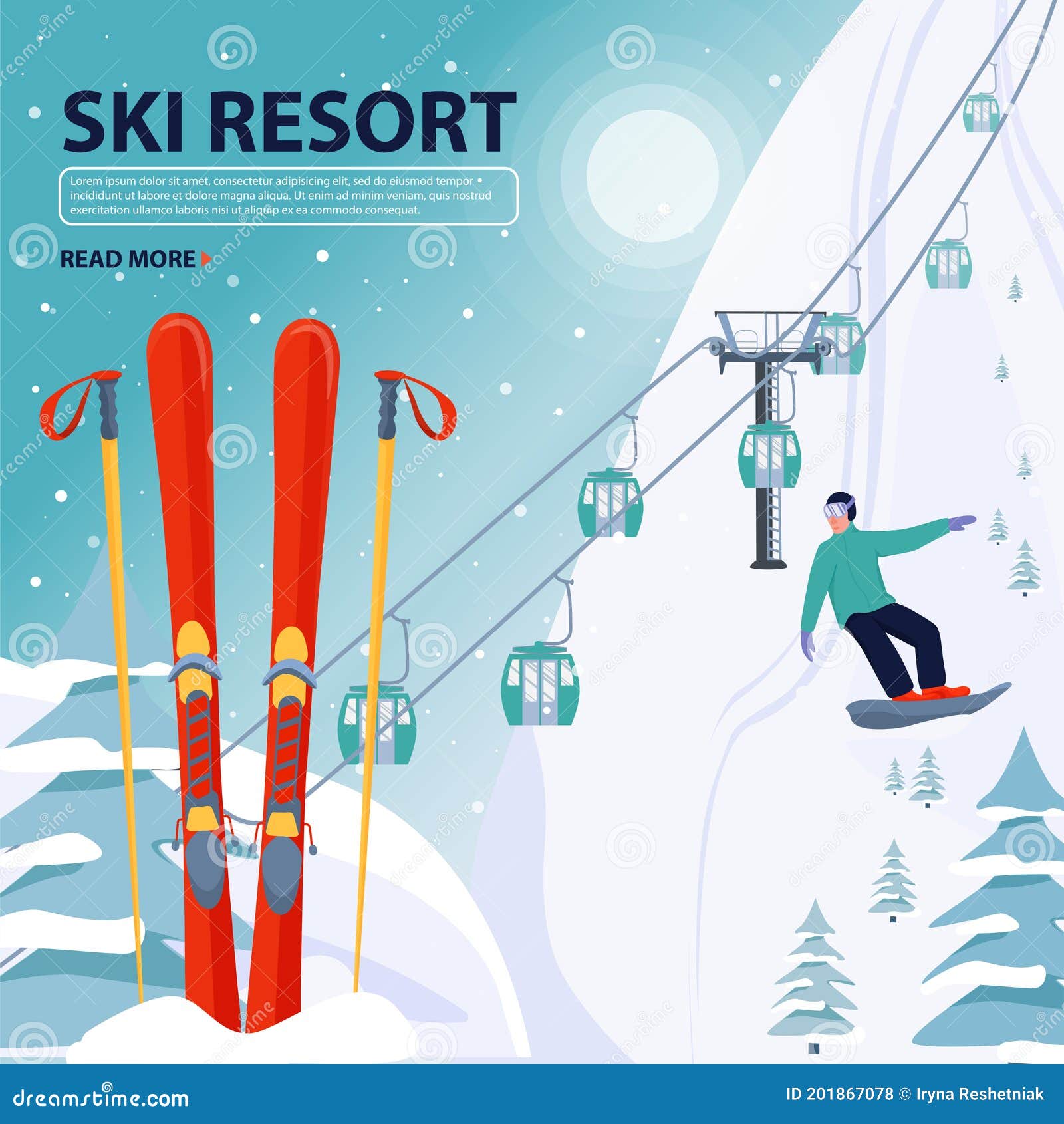 Ski Resort Banner Illustration with Ski Lift and Equipment. Stock ...